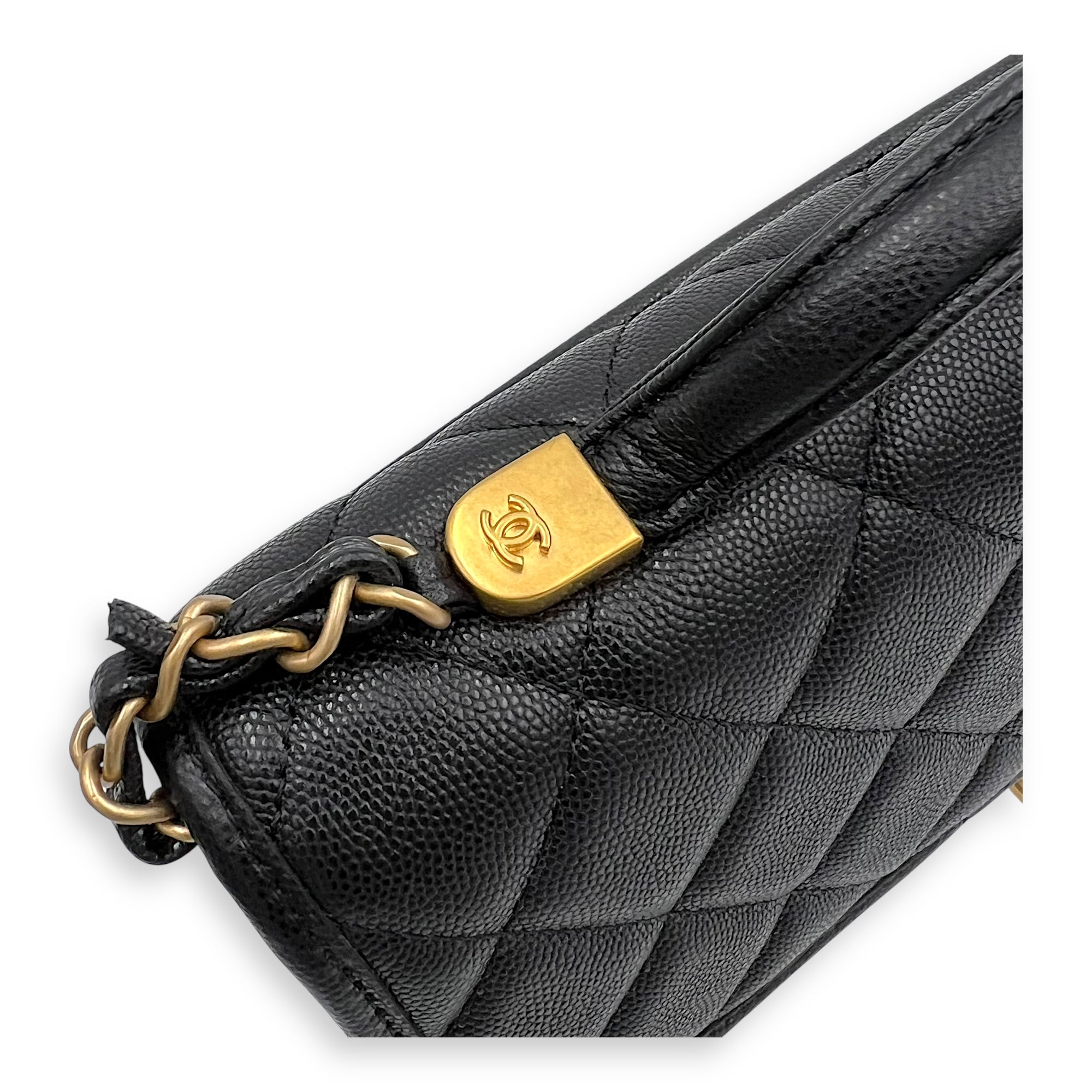 CC Quilted Top Handle Bag Black in Calfskin, Gold hardware - Image 9