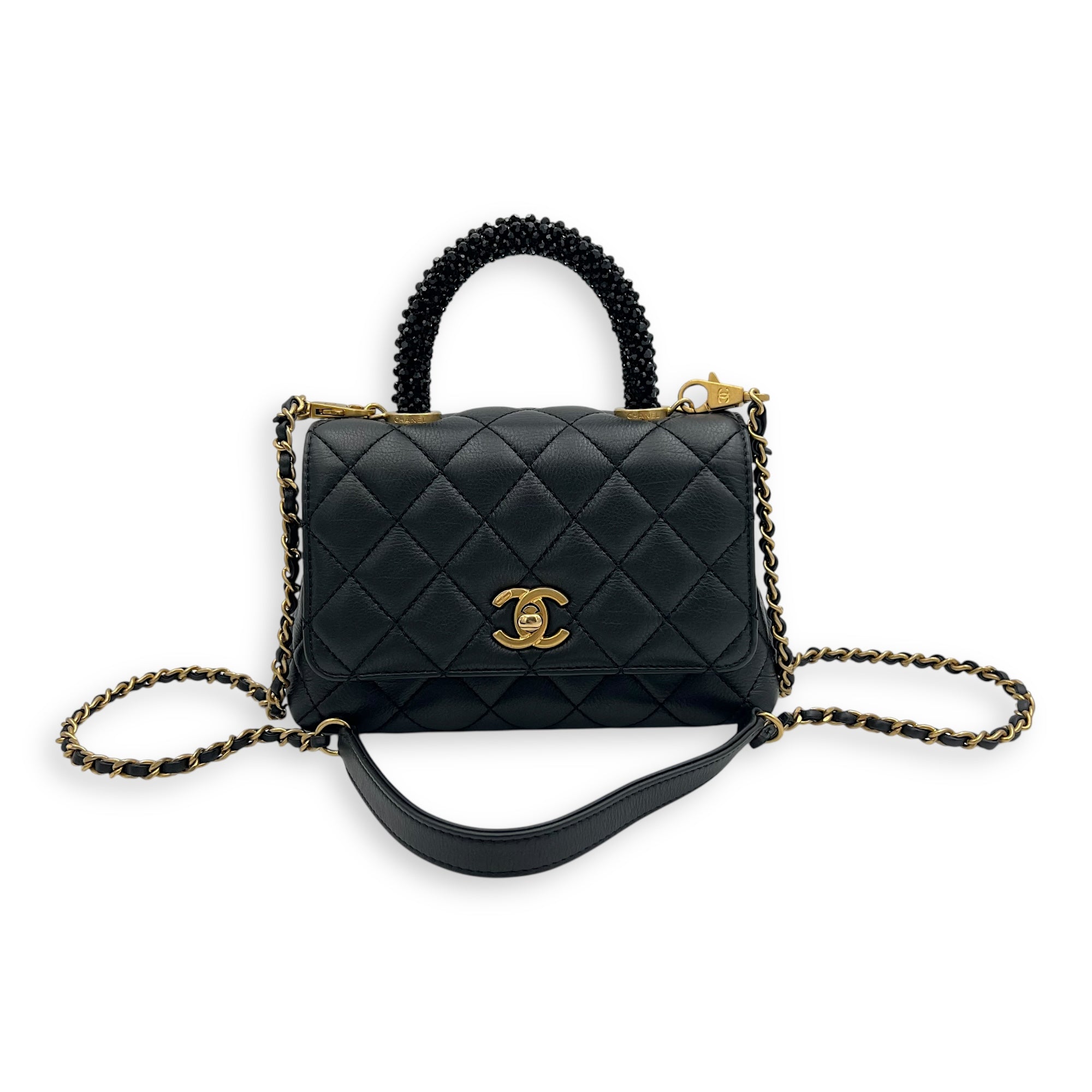 Coco Top Handle Bag Mini Black in Calfskin, Gold hardware - Image 7
