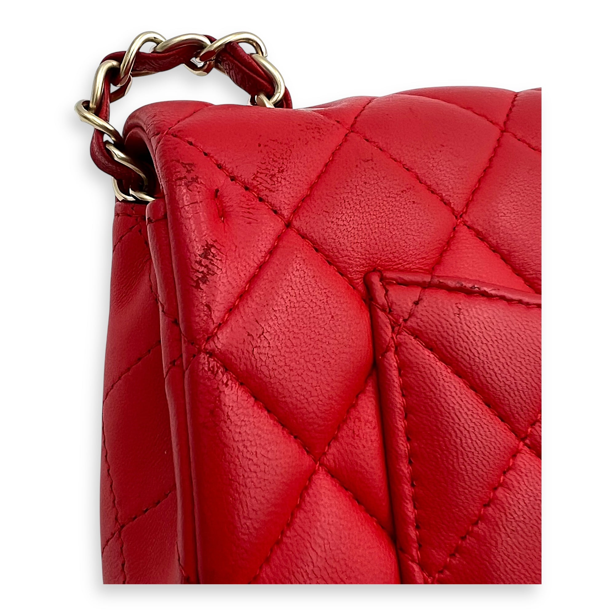CC Rectangle Shoulder Bag Red in Lambskin, Gold hardware - Image 12