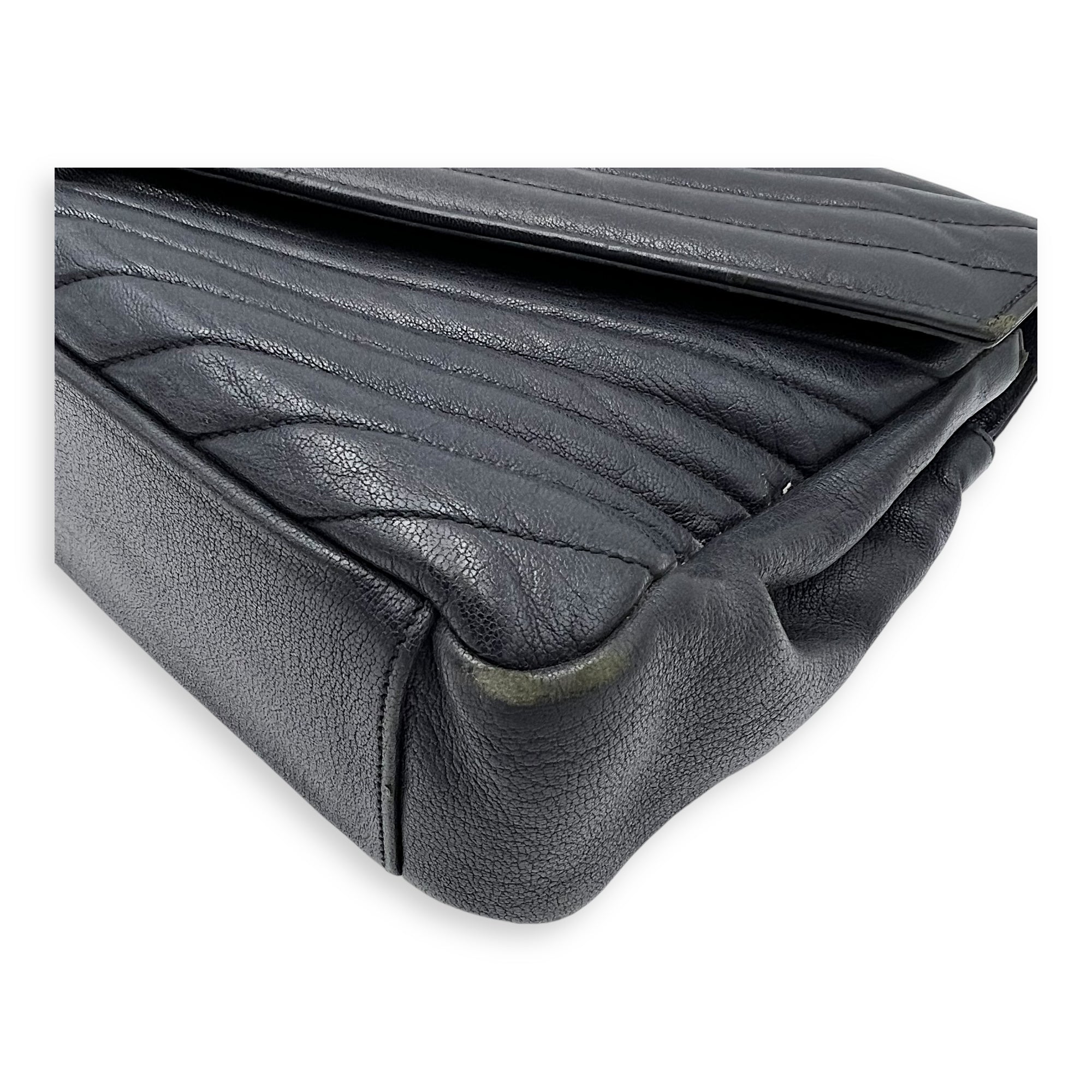 College Large Grey Shoulder Bag in Calfskin, Silver hardware - Image 13