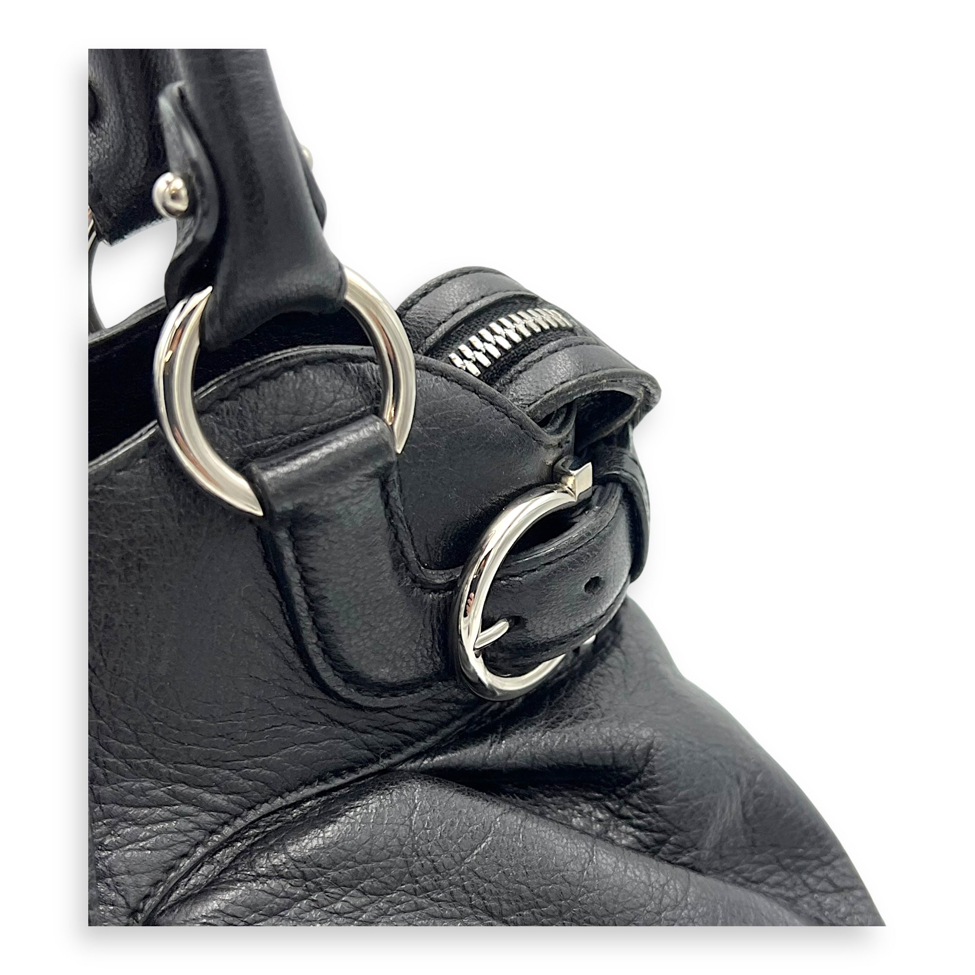 Gancini Black Tote Bag in Calfskin, Silver hardware - Image 10