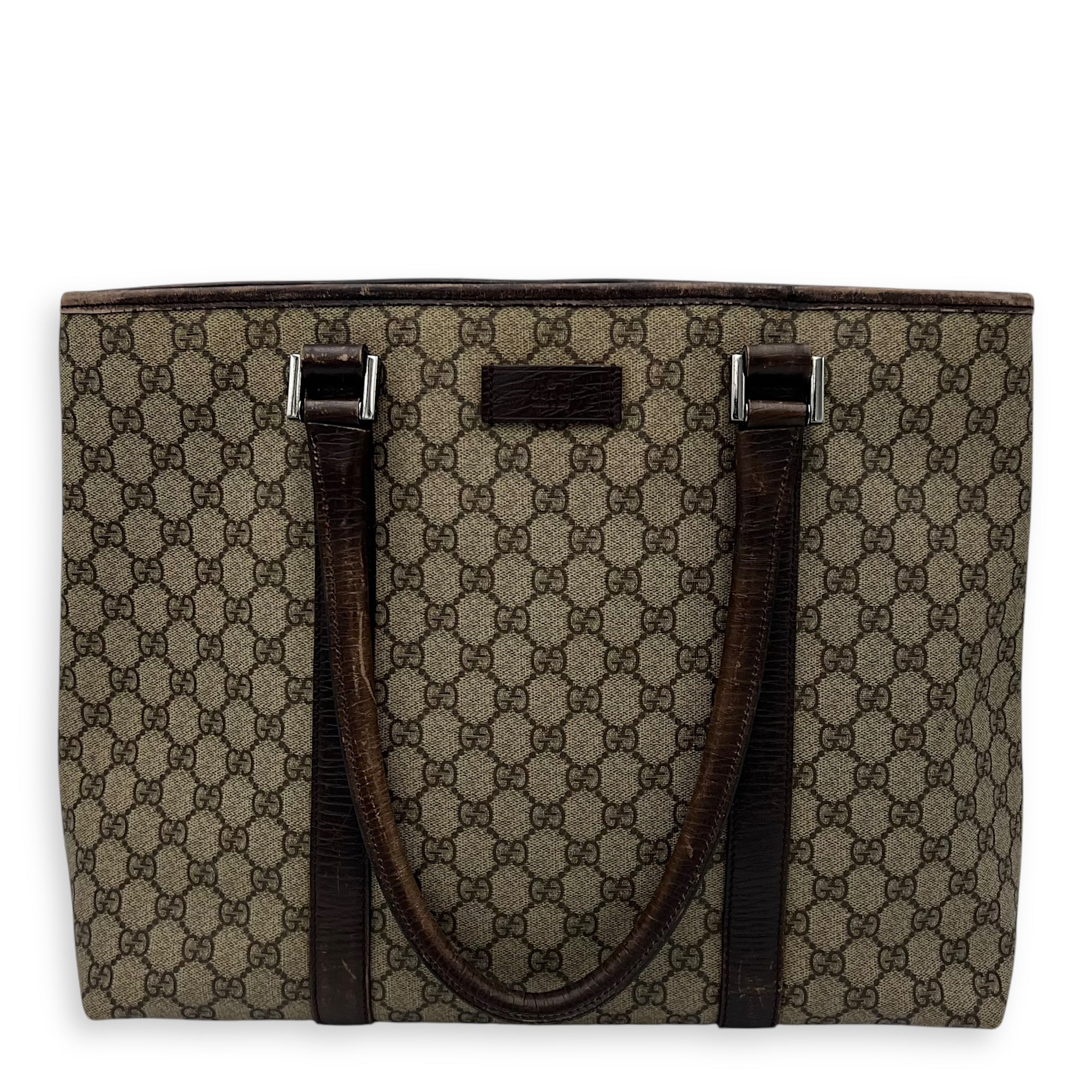 Vintage Top Handle Bag Brown in Coated Canvas, Silver hardware - Image 3