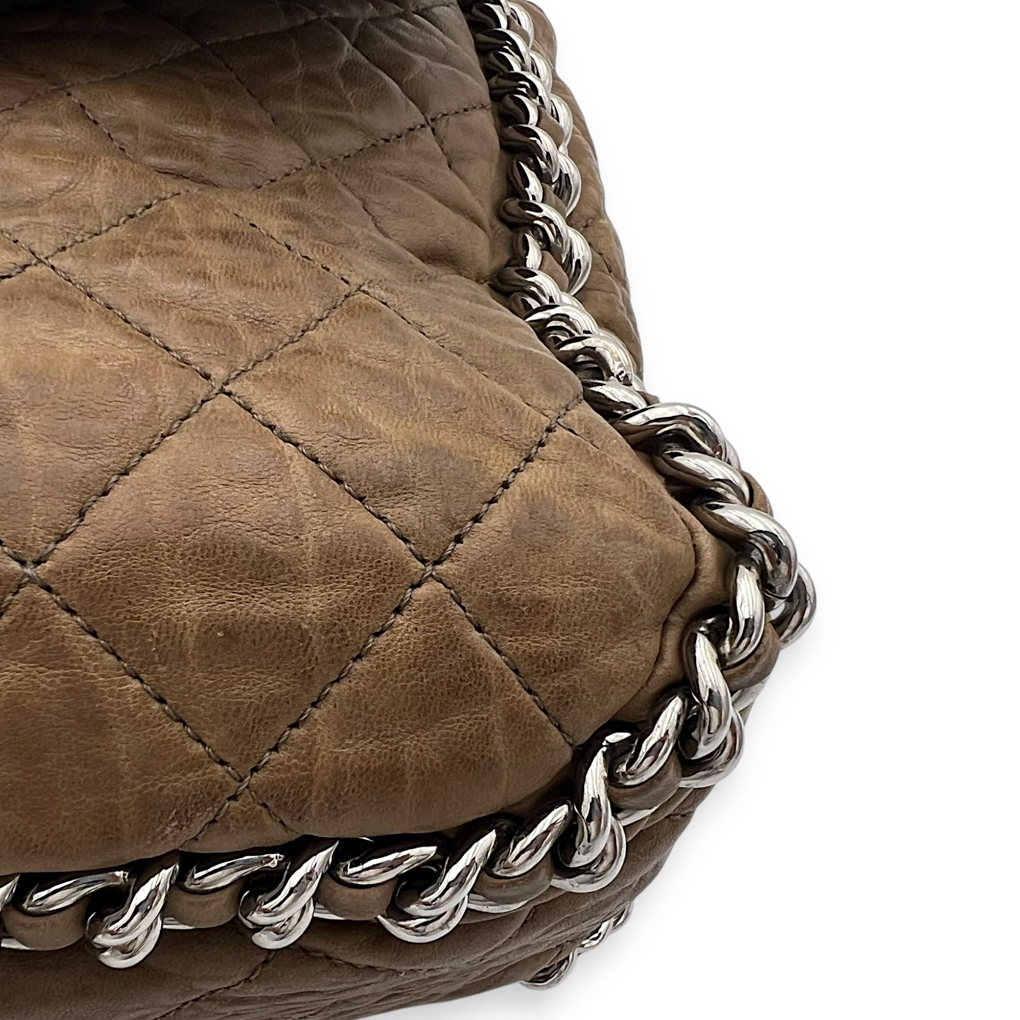 CC Shoulder Bag Brown in Calfskin, Silver hardware - Image 10