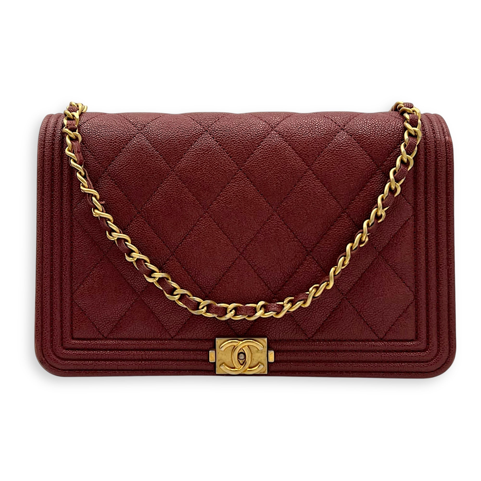 Boy Wallet On Chain Red in Caviar Leather, Gold hardware - Image 10