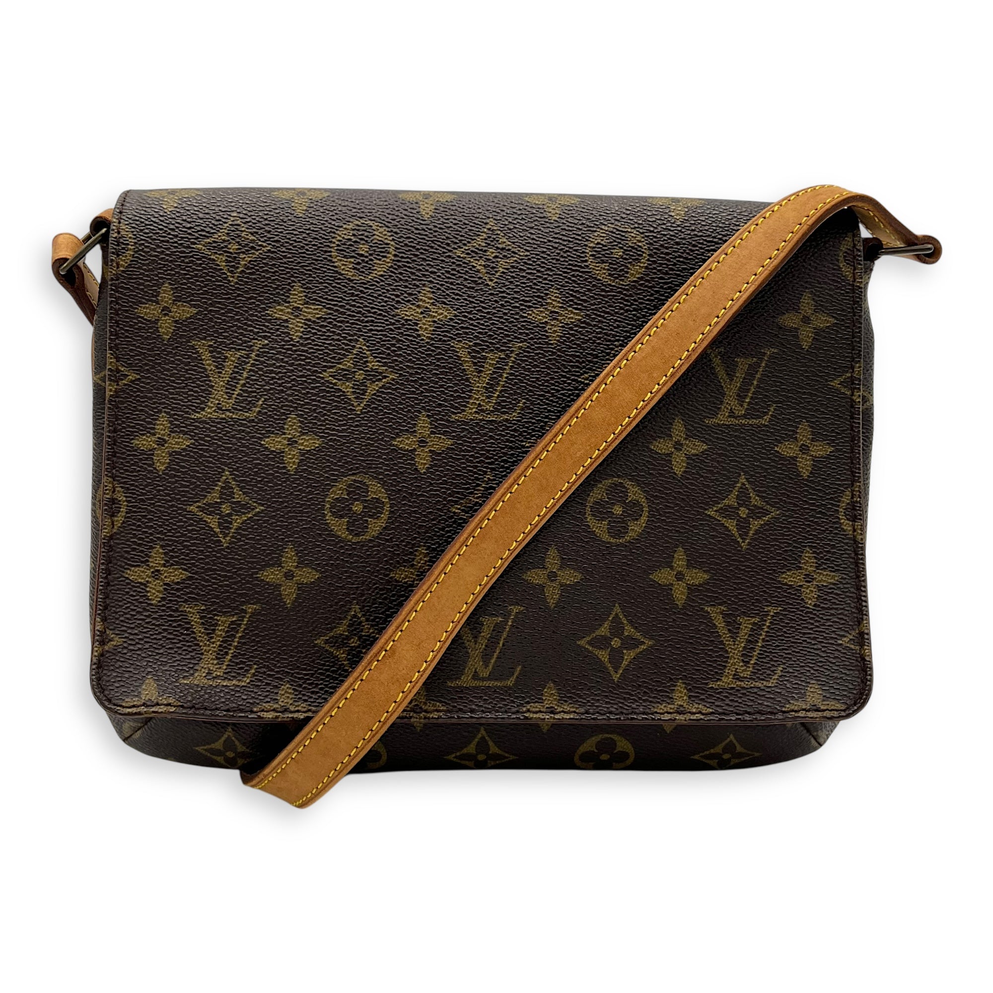 Musette Tango Brown Shoulder Bag in Coated Canvas, Gold hardware - Image 10