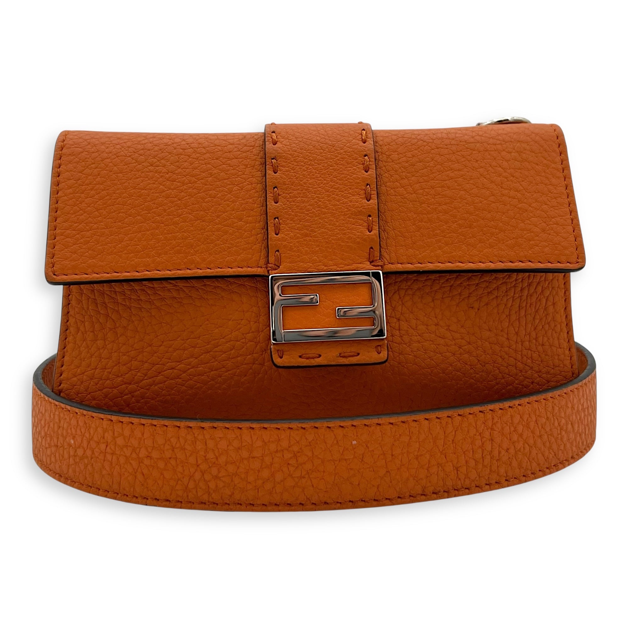 Baguette Crossbody Bag Orange in Calfskin, Silver hardware - Image 10