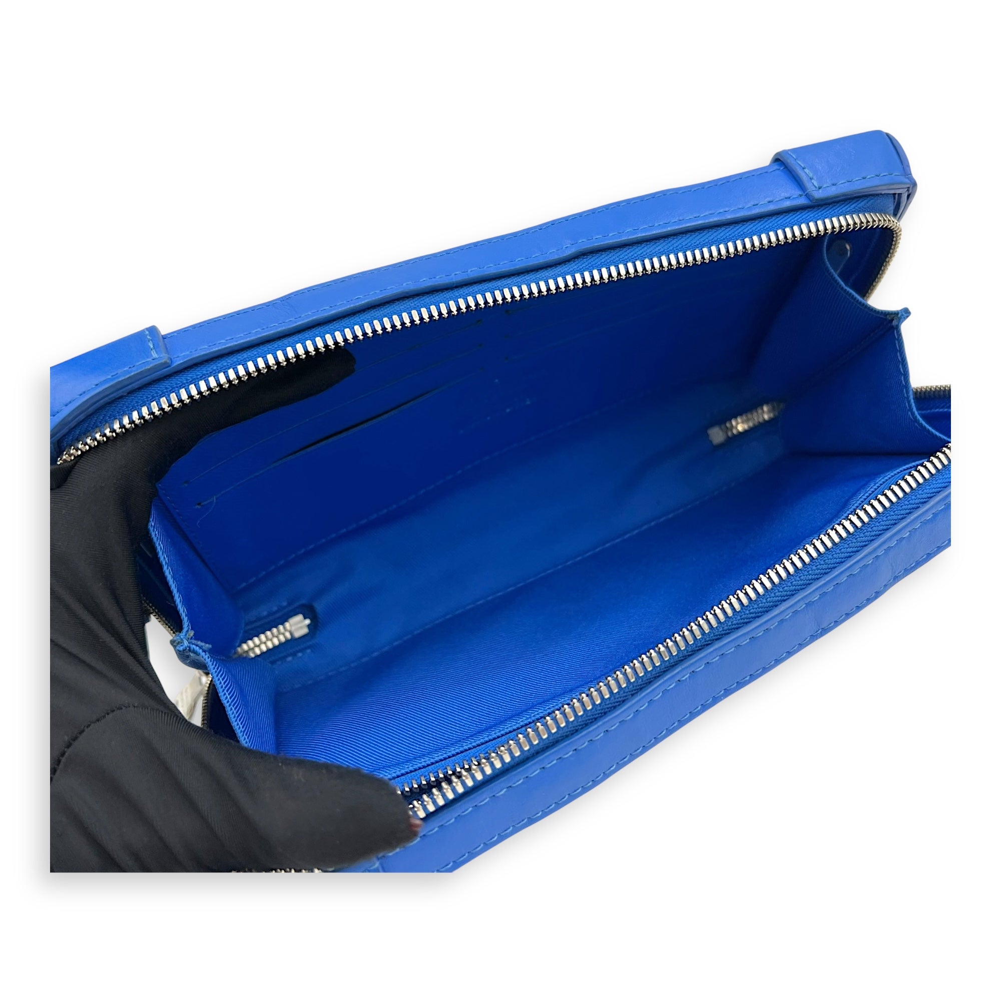 Clouds Soft Trunk Wallet Crossbody Bag Blue in Coated Canvas, Silver hardware - Image 10