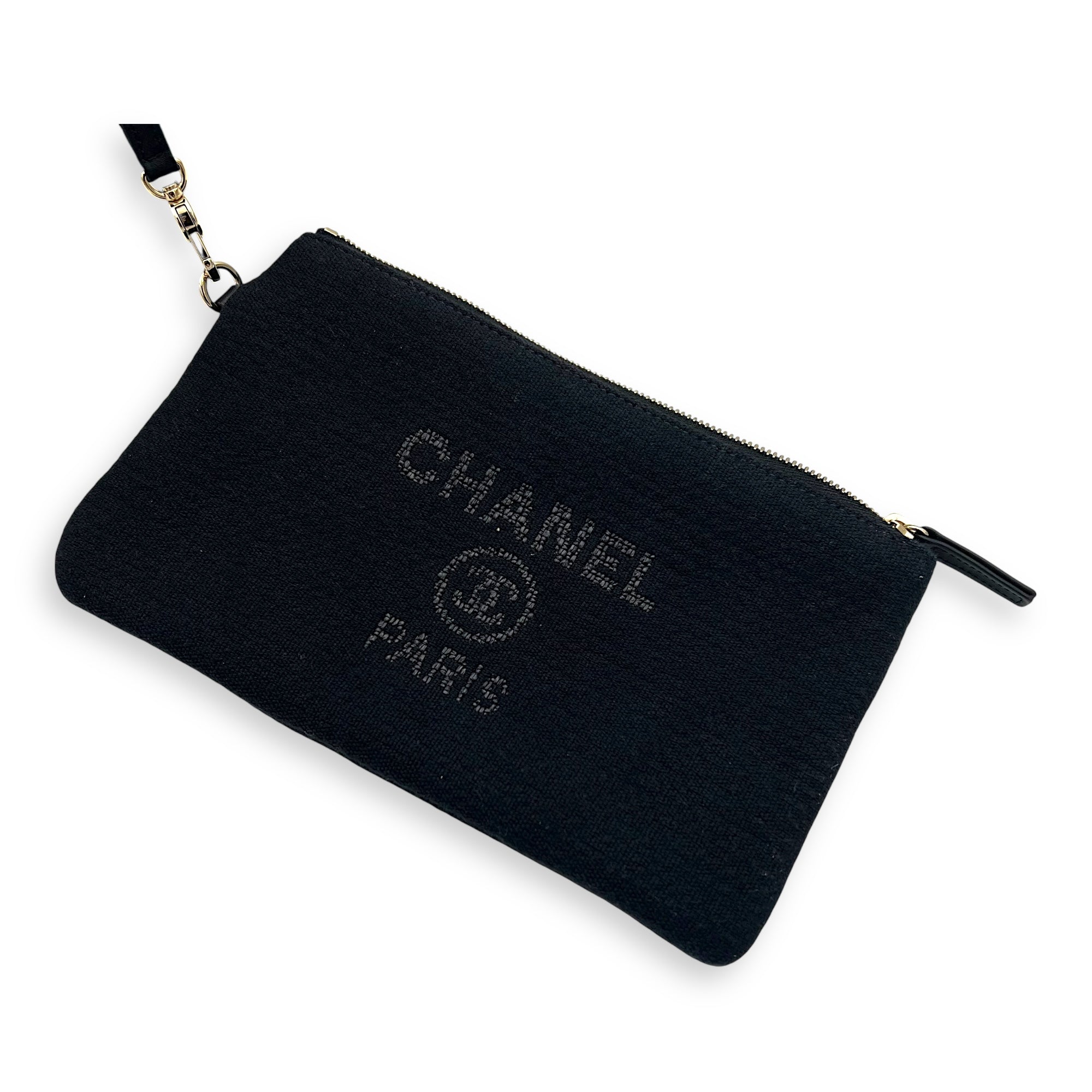 Deauville Tote Bag Black in Canvas, Gold hardware - Image 10