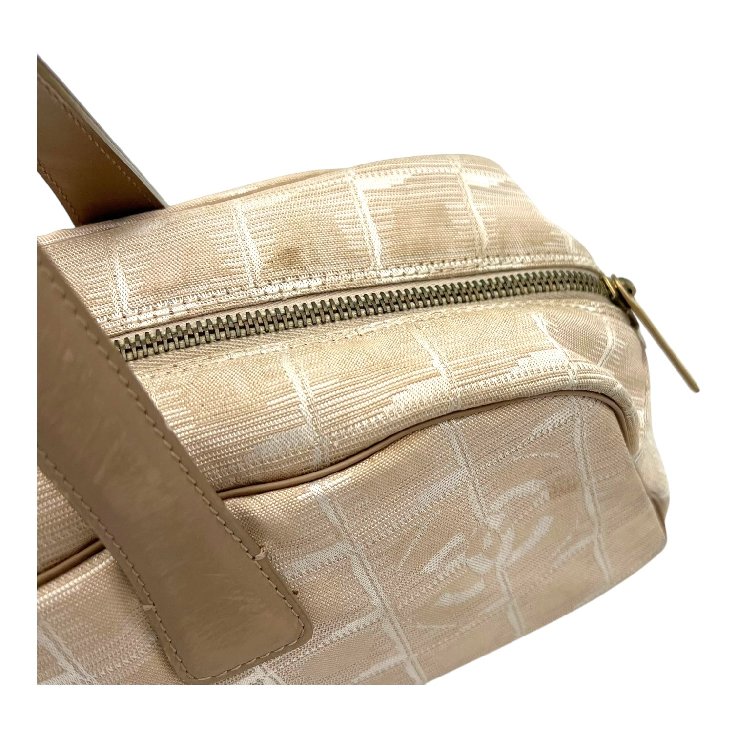 Travel Line Top Handle Bag Beige in Jacquard, Gold hardware - Image 11