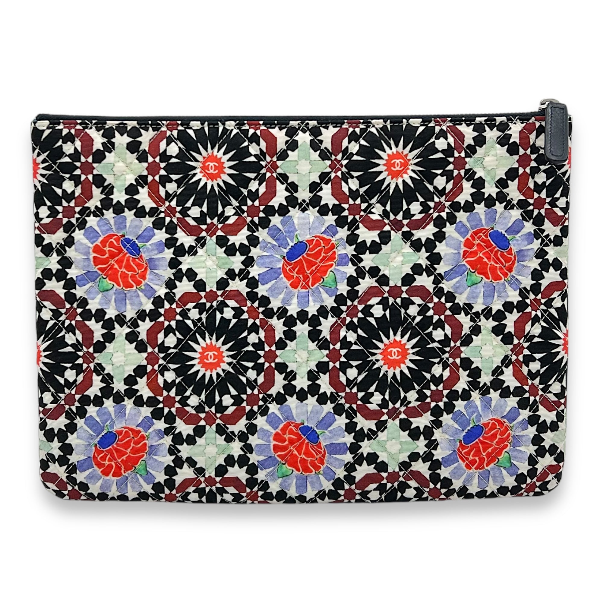 Quilted Printed Dubai Paris O Case Black Pouch in Fabric, Silver hardware - Image 3