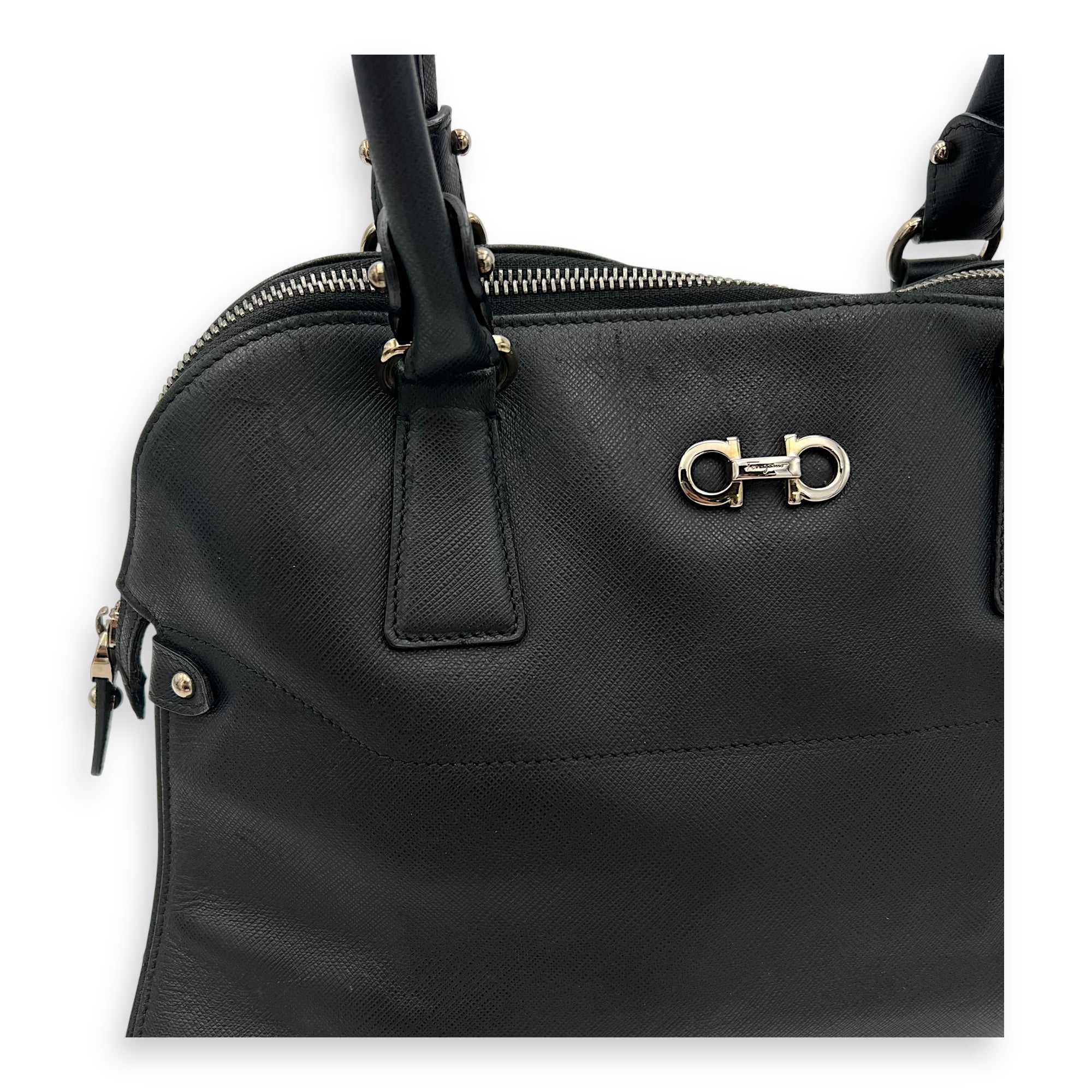 Darina Black Top Handle Bag in Calfskin, Silver hardware - Image 9