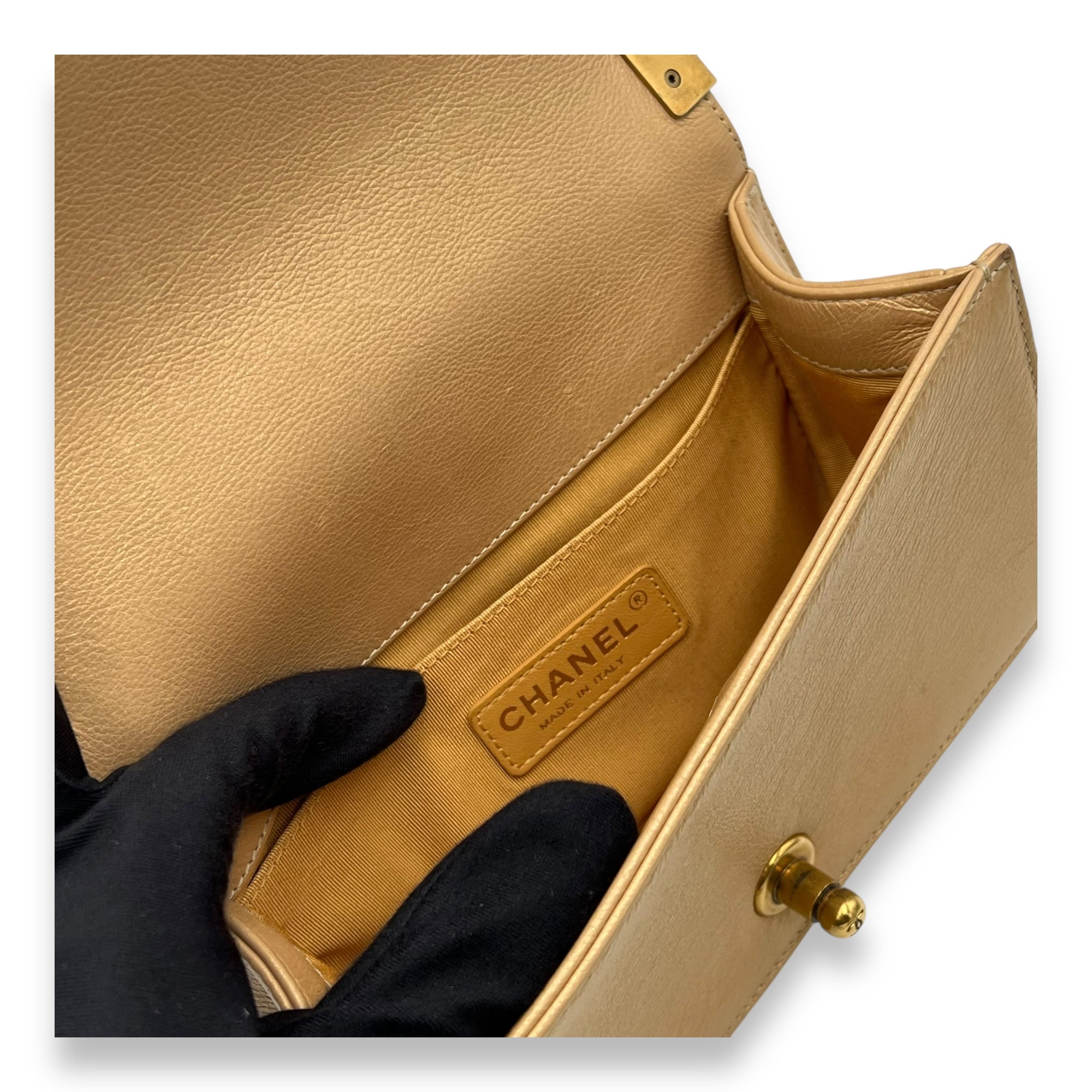 Boy Small Gold Shoulder Bag in Lambskin, Gold hardware - Image 11