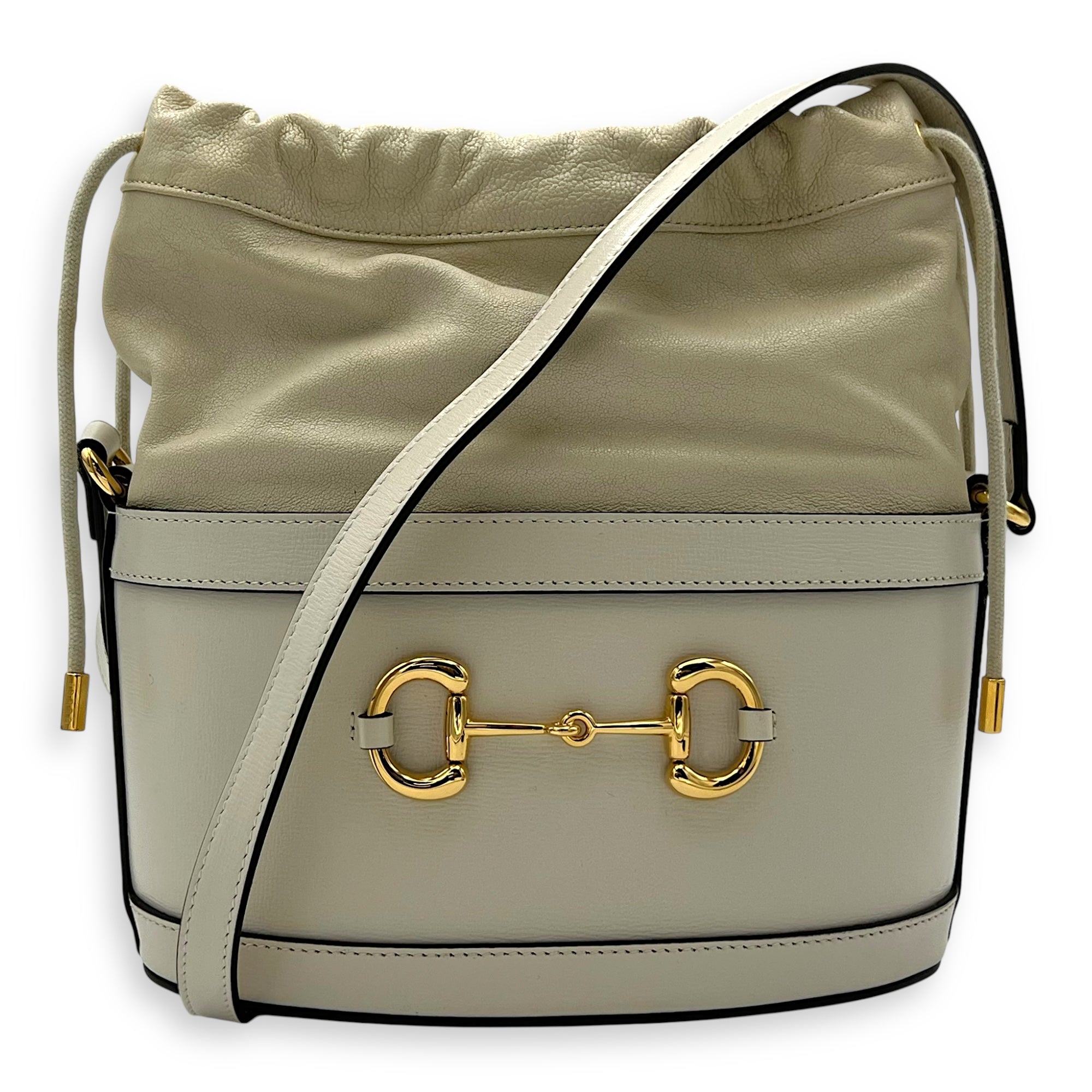 Horsebit 1955 White Bucket Bag in Calfskin, Gold hardware - Image 11