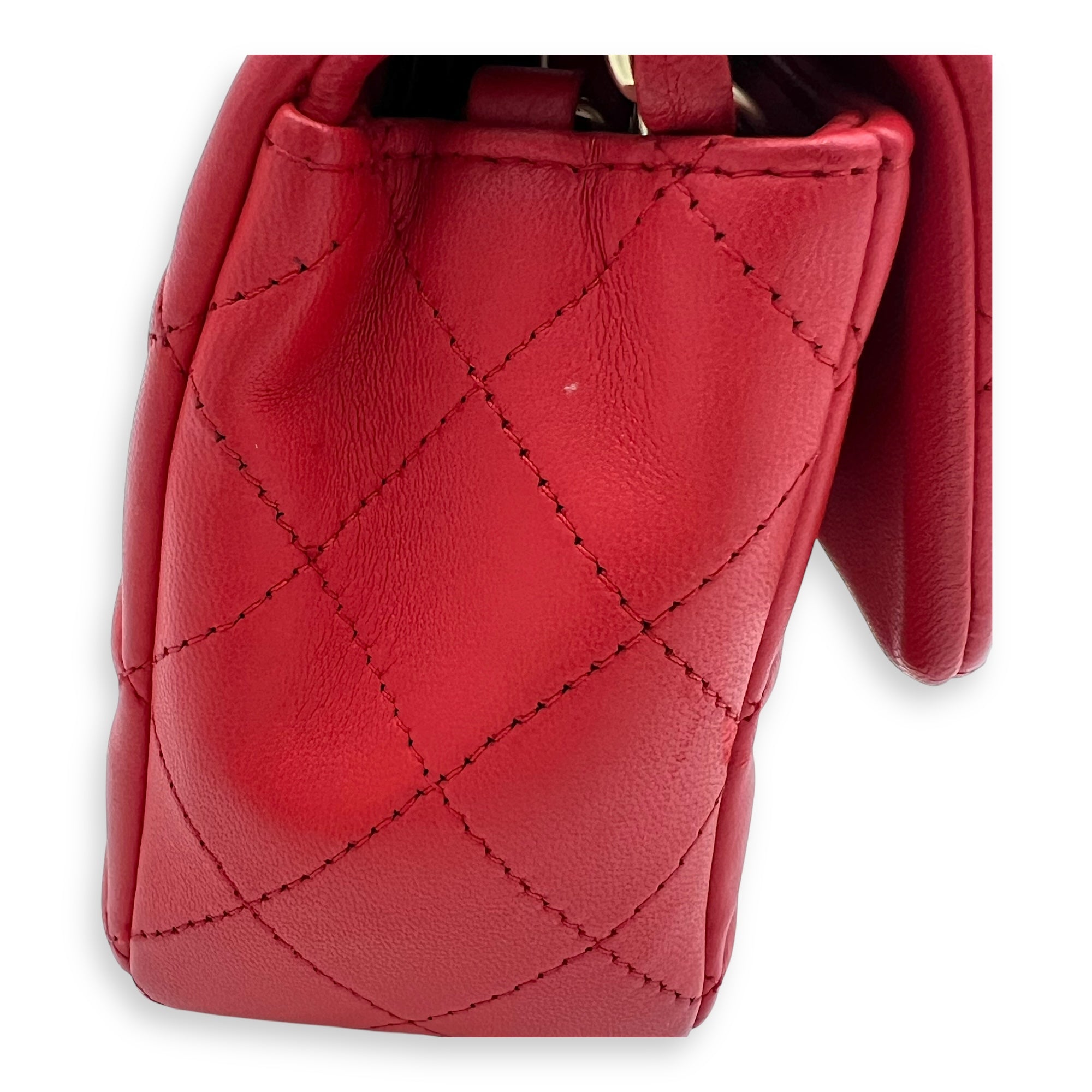 CC Rectangle Shoulder Bag Red in Lambskin, Gold hardware - Image 11
