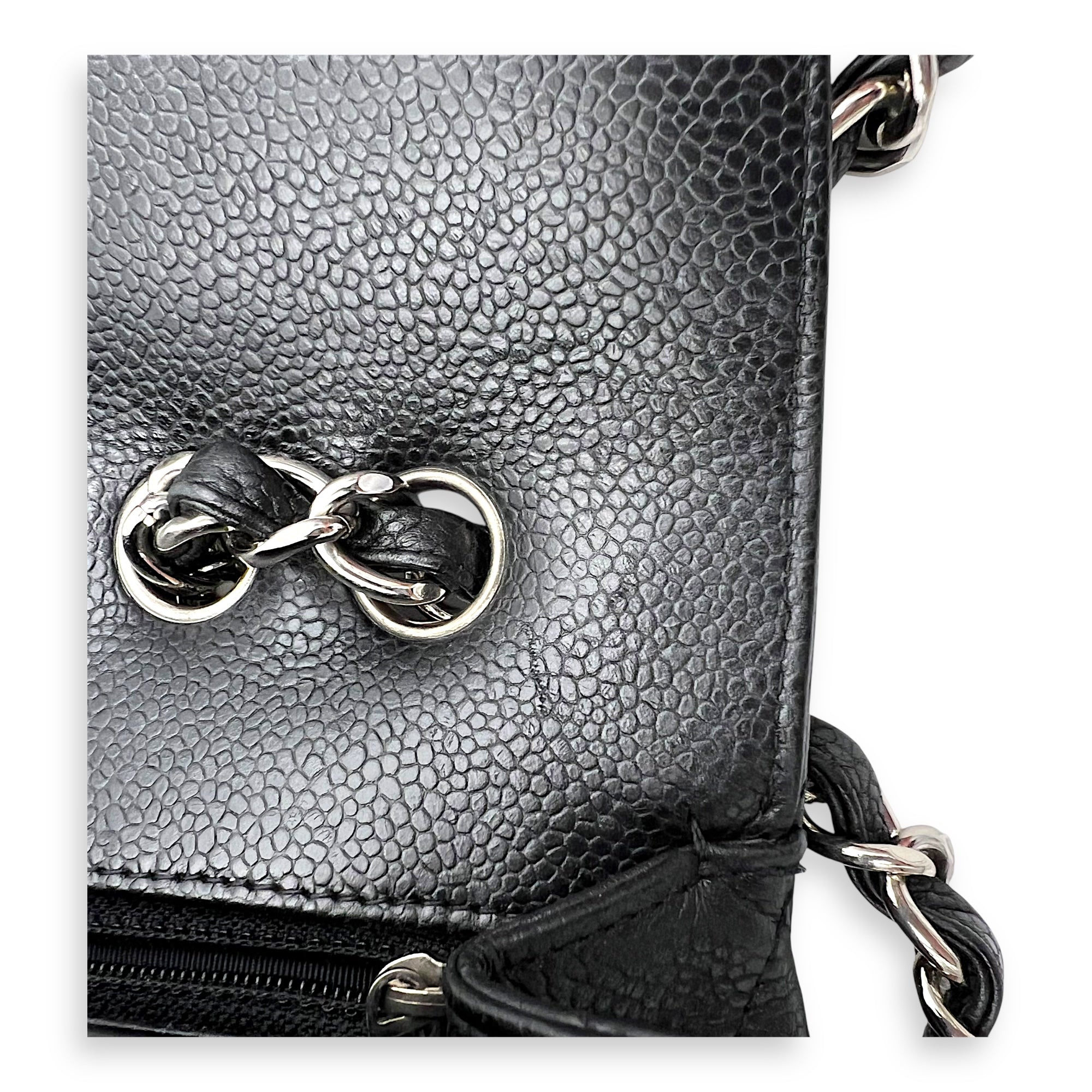 Classic Shoulder Bag Jumbo Black in Caviar Leather, Silver hardware - Image 10