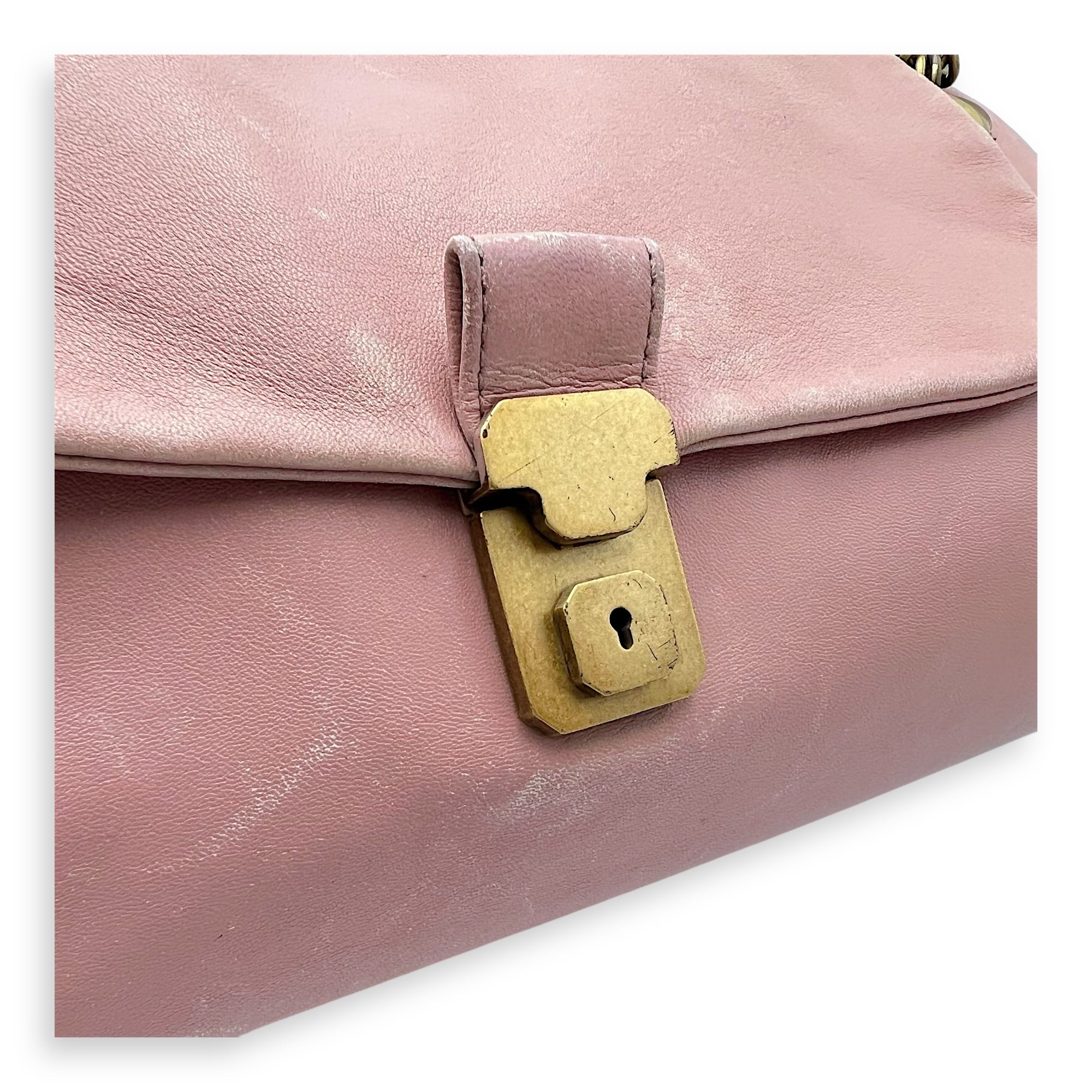 Vintage Flap Shoulder Bag Pink in Calfskin, Gold hardware - Image 12