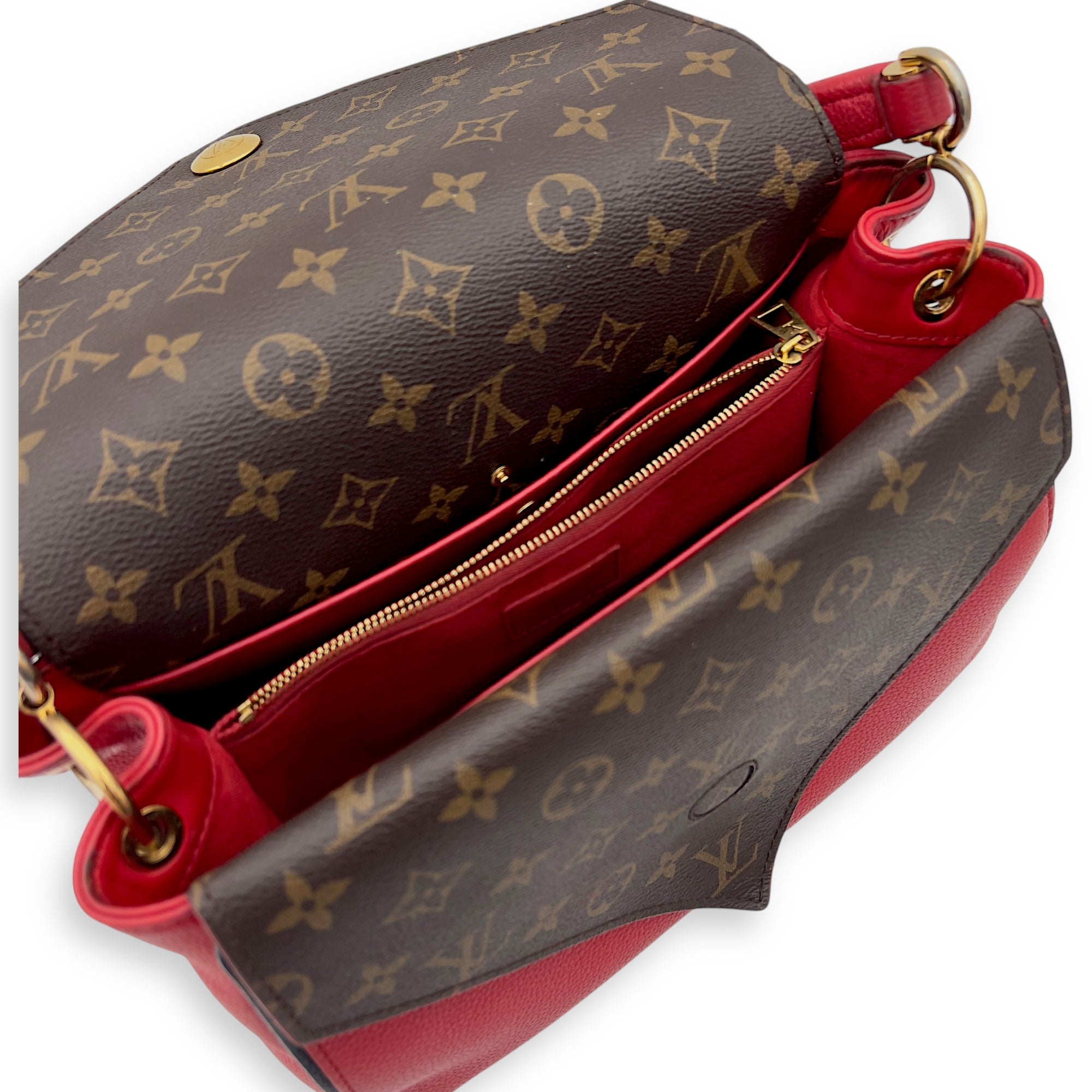 Double V Top Handle Bag Red in Calfskin, Gold hardware - Image 10