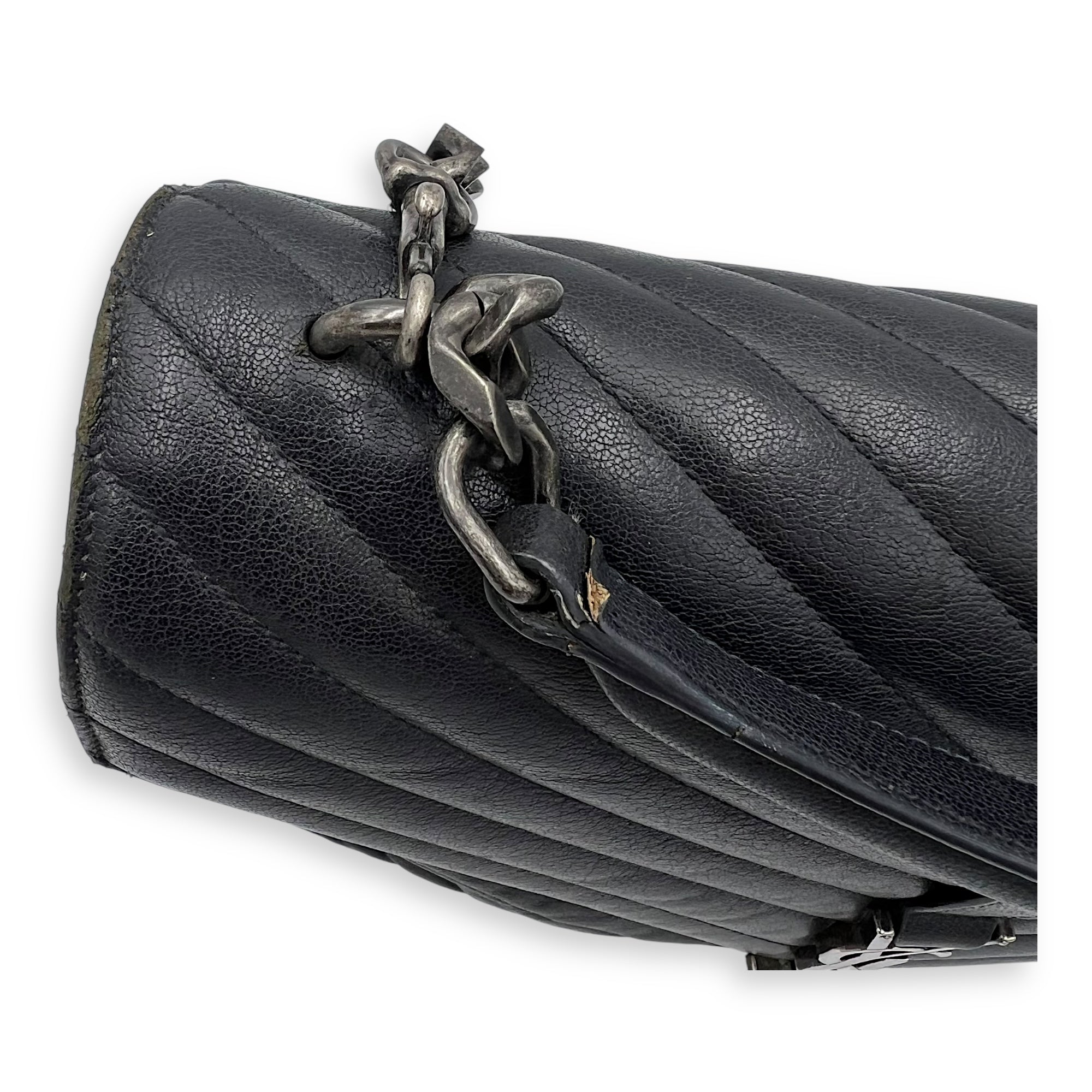 College Large Grey Shoulder Bag in Calfskin, Silver hardware - Image 11