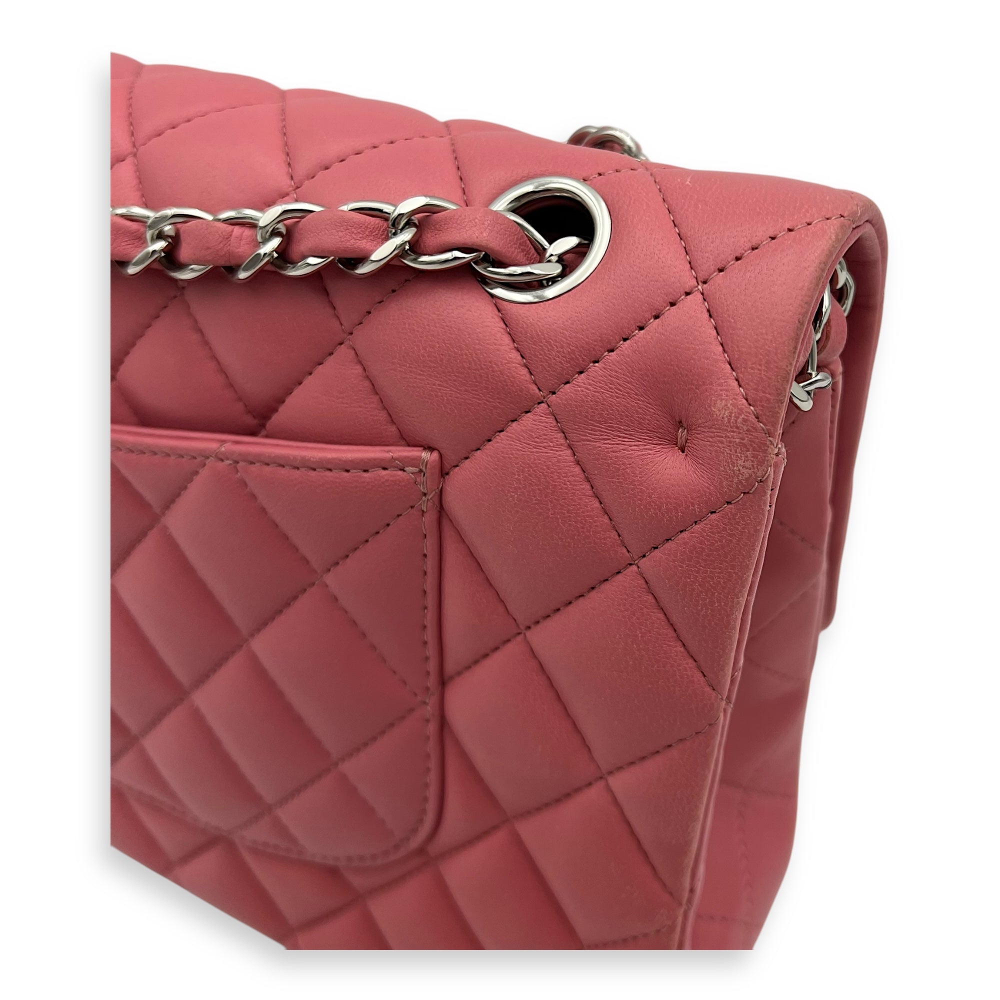 Classic Medium Pink Shoulder Bag in Lambskin, Silver hardware - Image 9