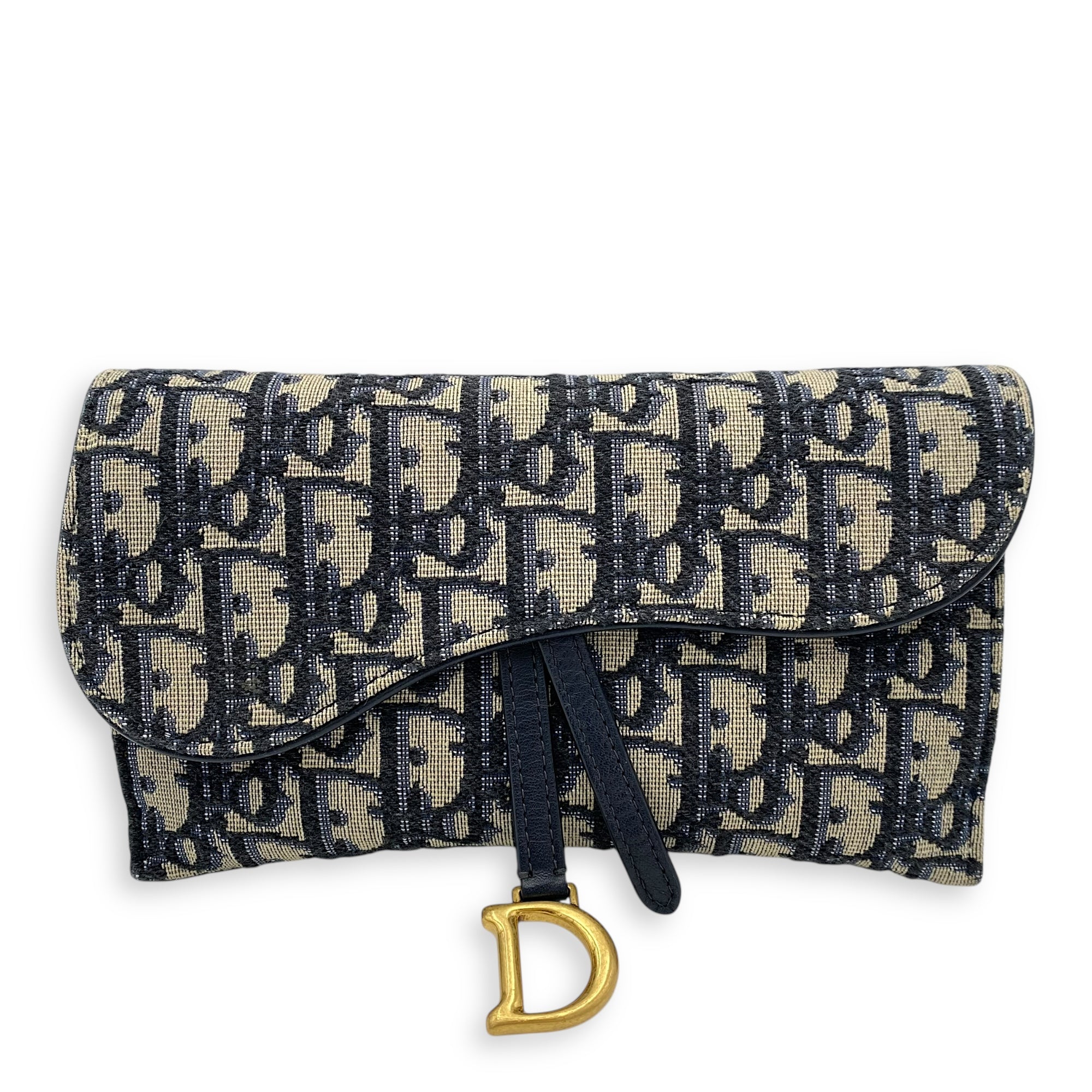 Saddle Wallet On Chain Blue in Jacquard, Gold hardware