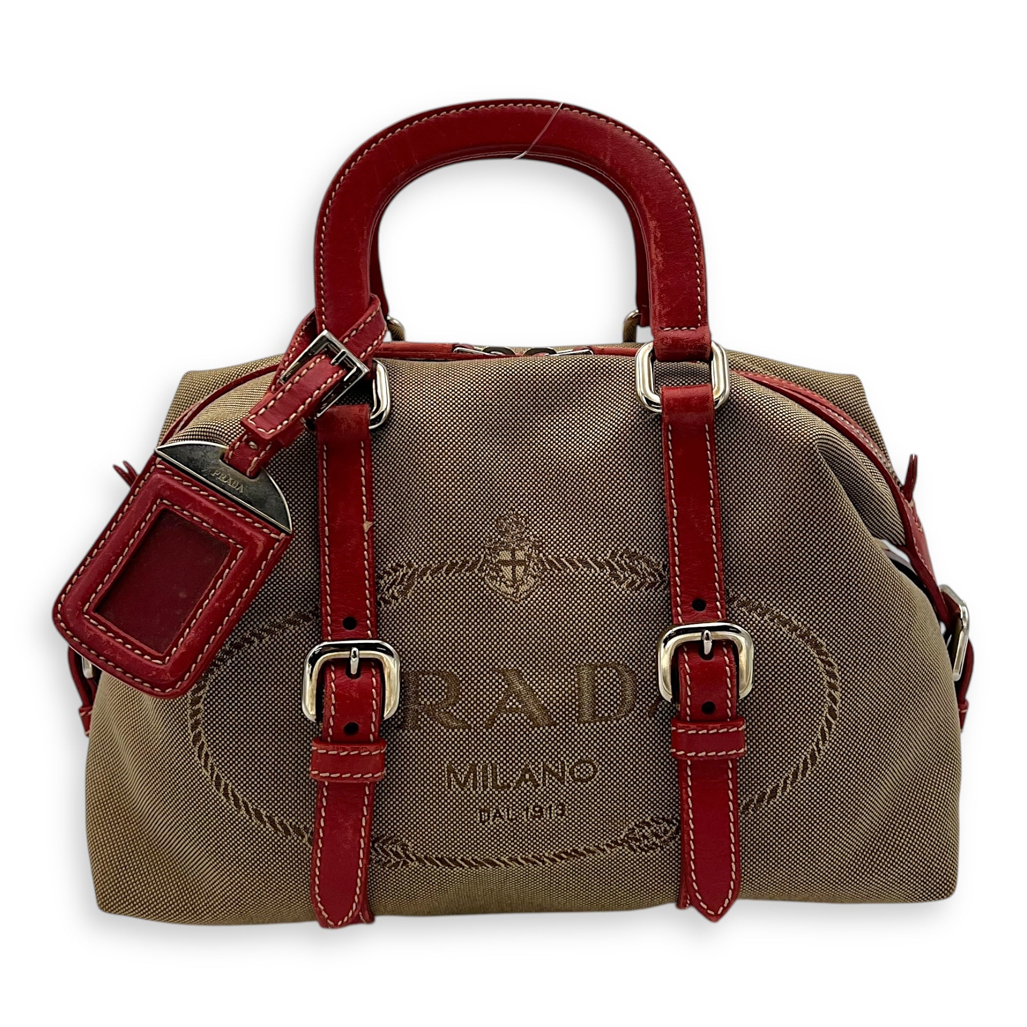 Logo Top Handle Bag Brown in Canvas, Silver hardware - Image 12