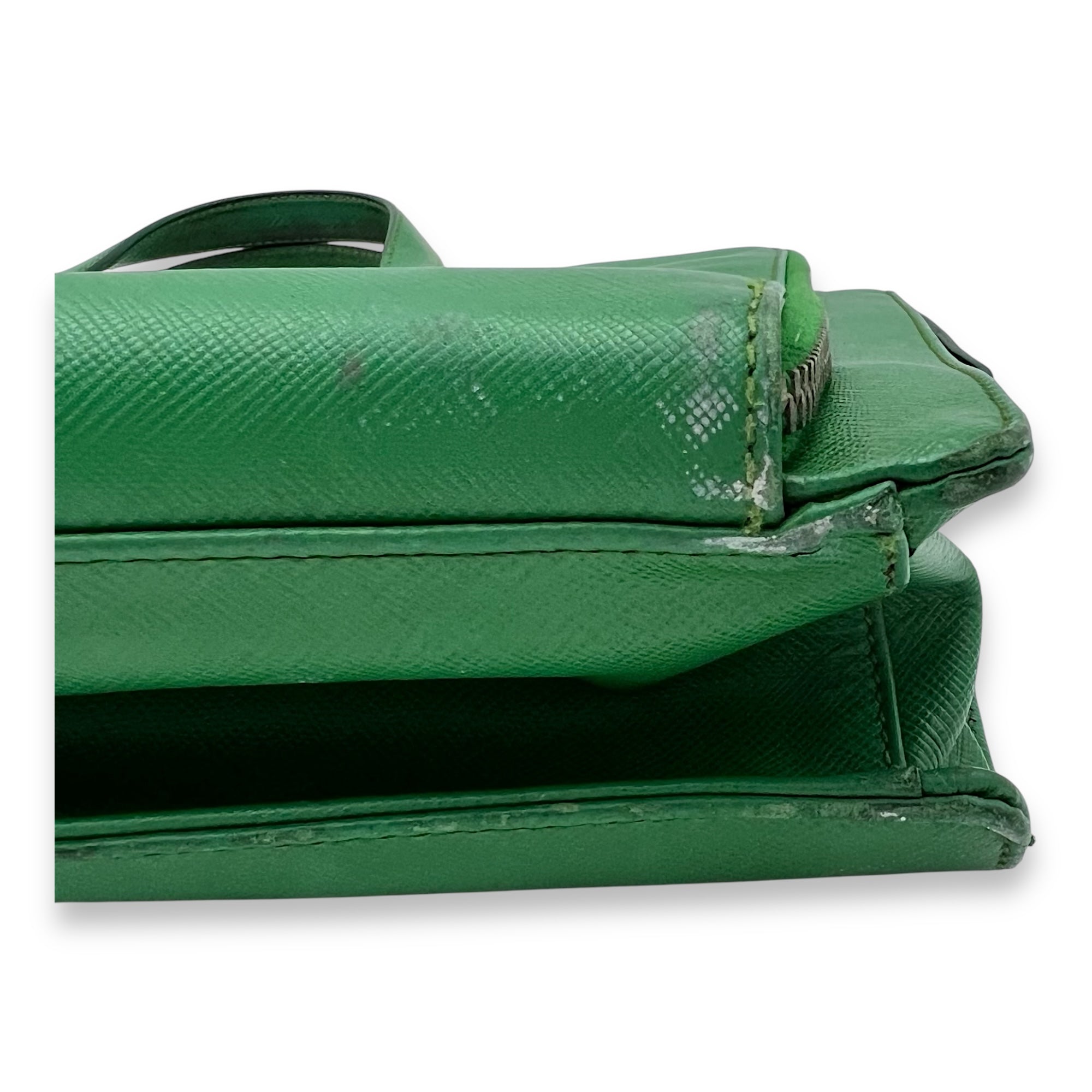 Logo Briefcase Green in Saffiano Leather, Silver hardware - Image 12