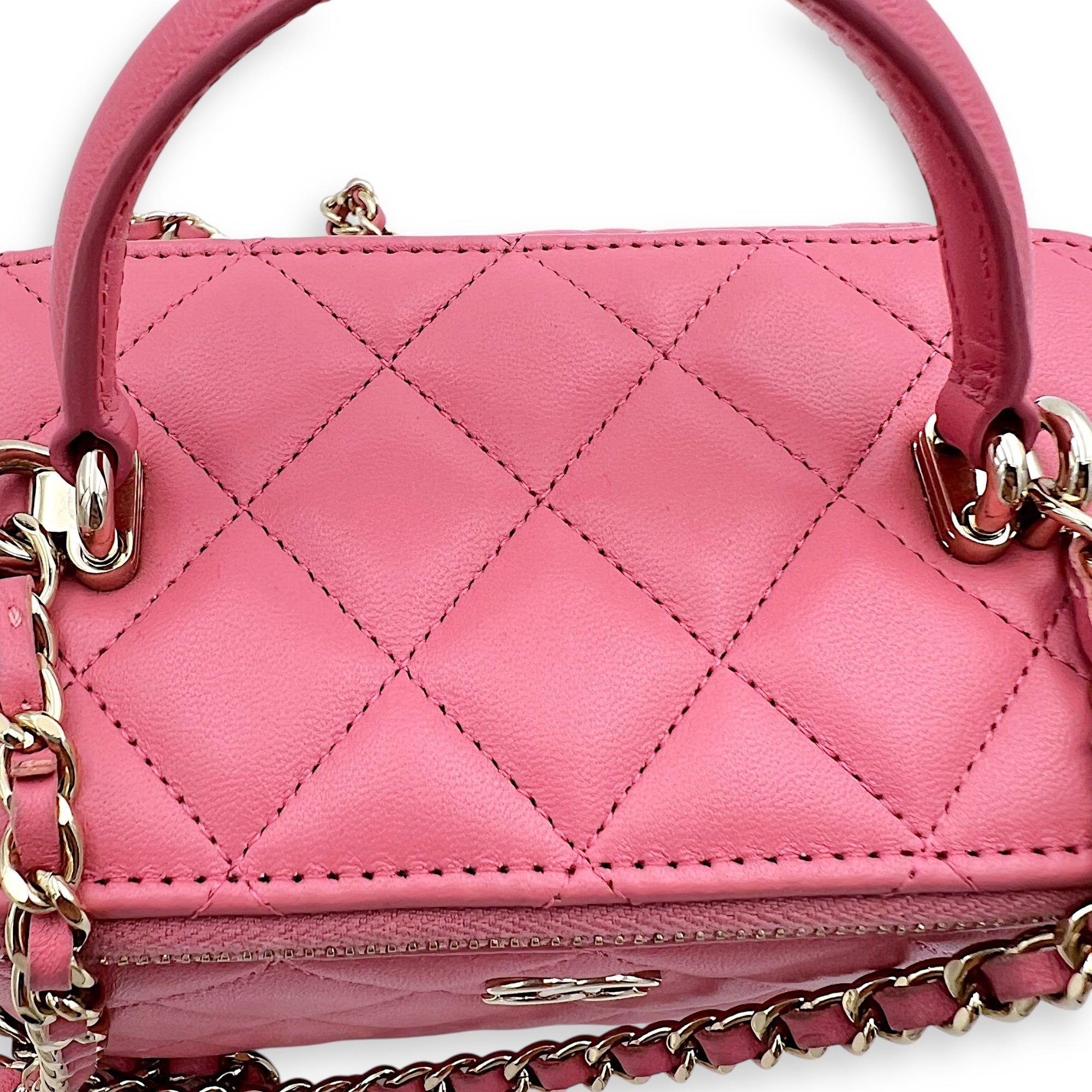 Vanity Top Handle Bag Pink in Lambskin, Gold hardware - Image 13
