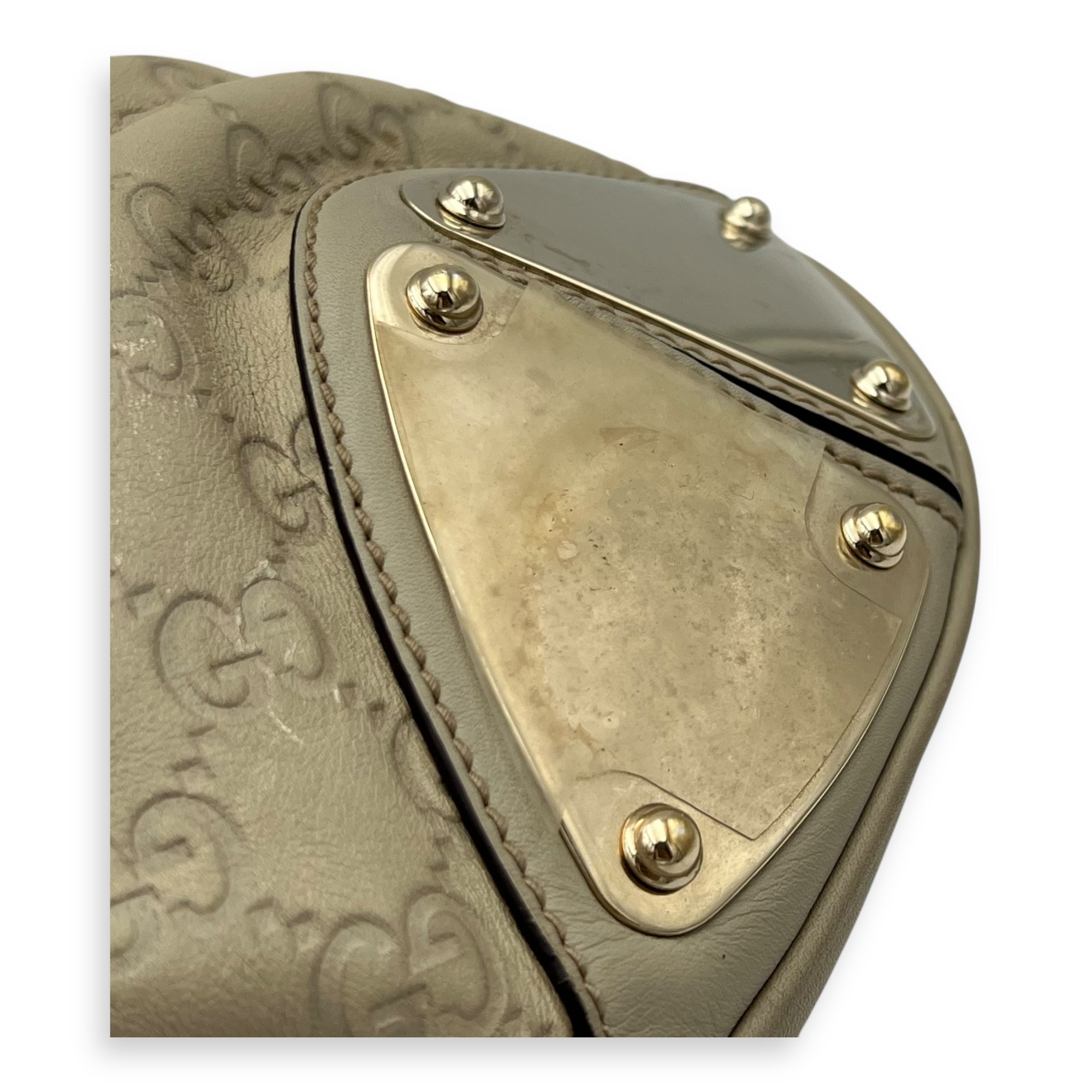 Babouska Indy White Top Handle Bag in Guccissima Leather, Gold hardware - Image 14