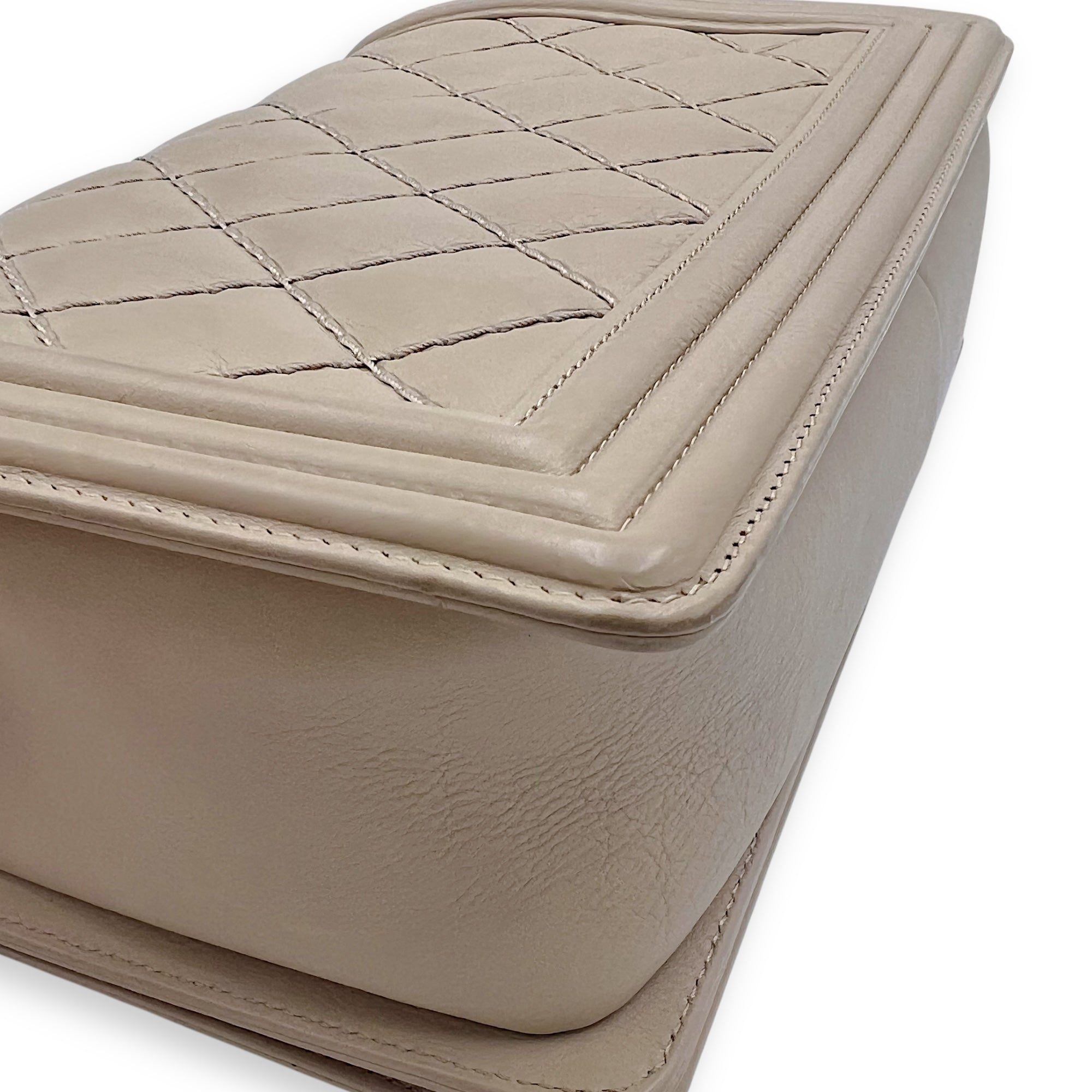 Boy Medium Beige Shoulder Bag in Calfskin, Gunmetal hardware - Image 15