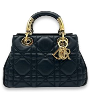 95.22 Black Top Handle Bag in Calfskin, Gold hardware