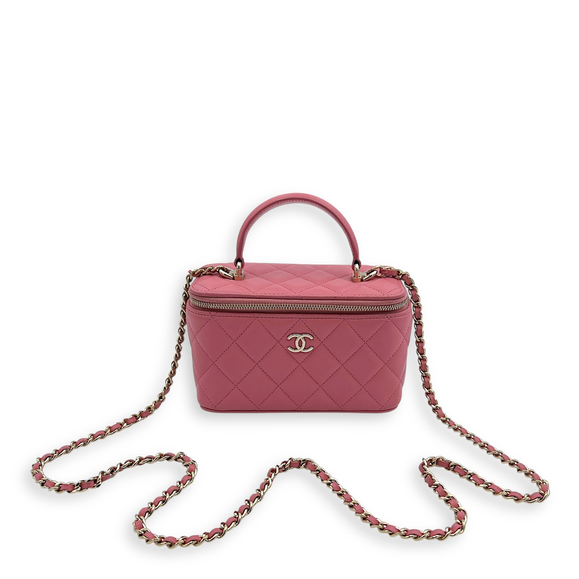 Vanity Top Handle Bag Pink in Lambskin, Gold hardware - Image 16