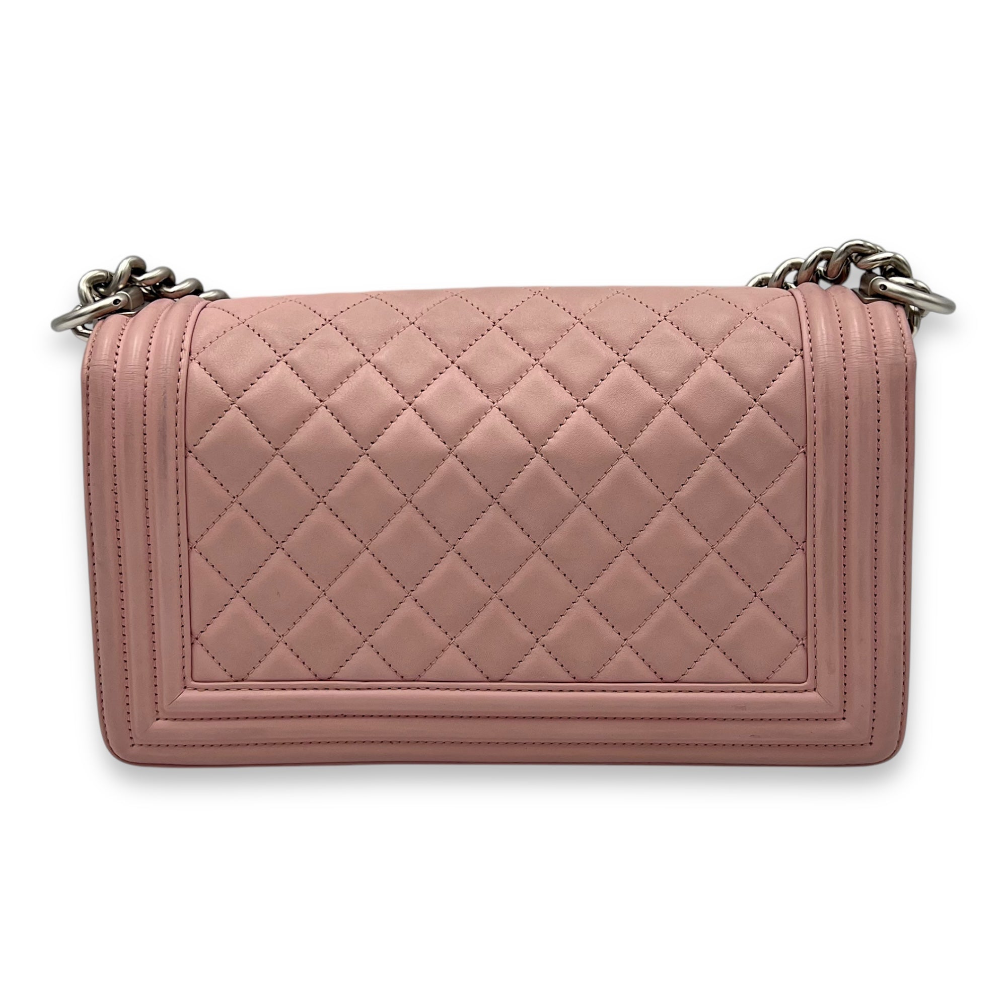 Boy Crossbody Bag Medium Pink in Calfskin, Silver hardware - Image 3