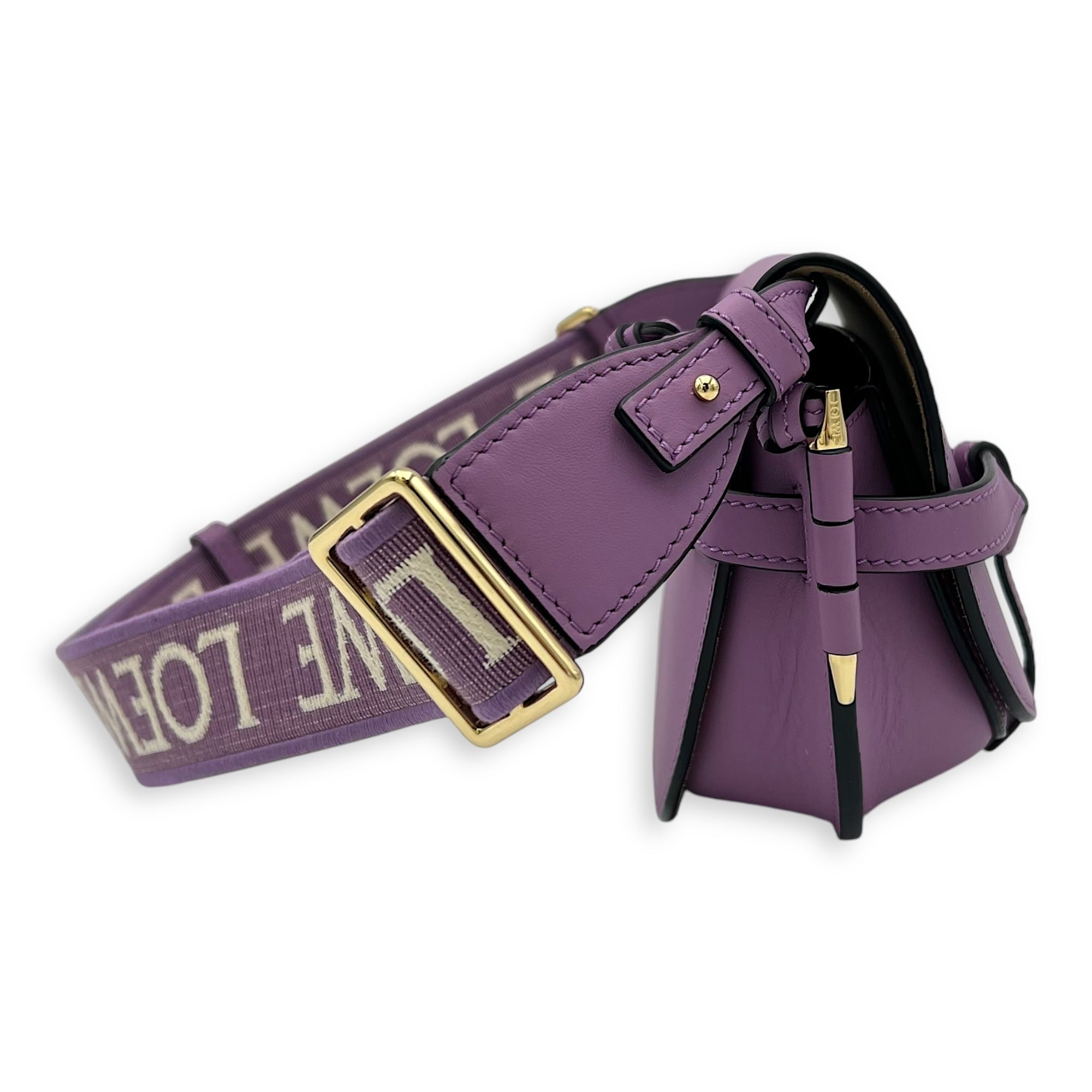 Gate Dual Mini Purple Crossbody Bag in Calfskin, Gold hardware - Image 4