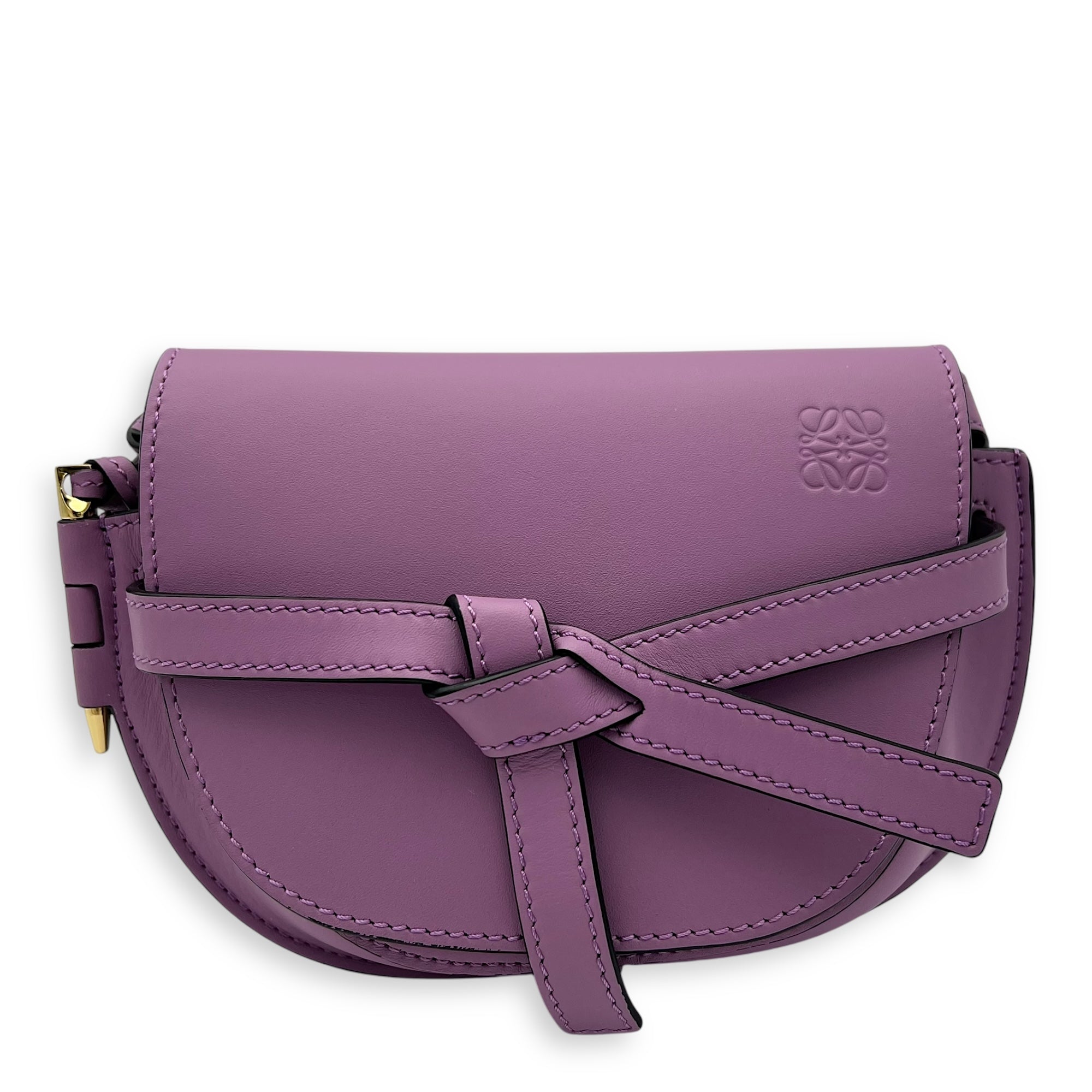 Gate Dual Mini Purple Crossbody Bag in Calfskin, Gold hardware