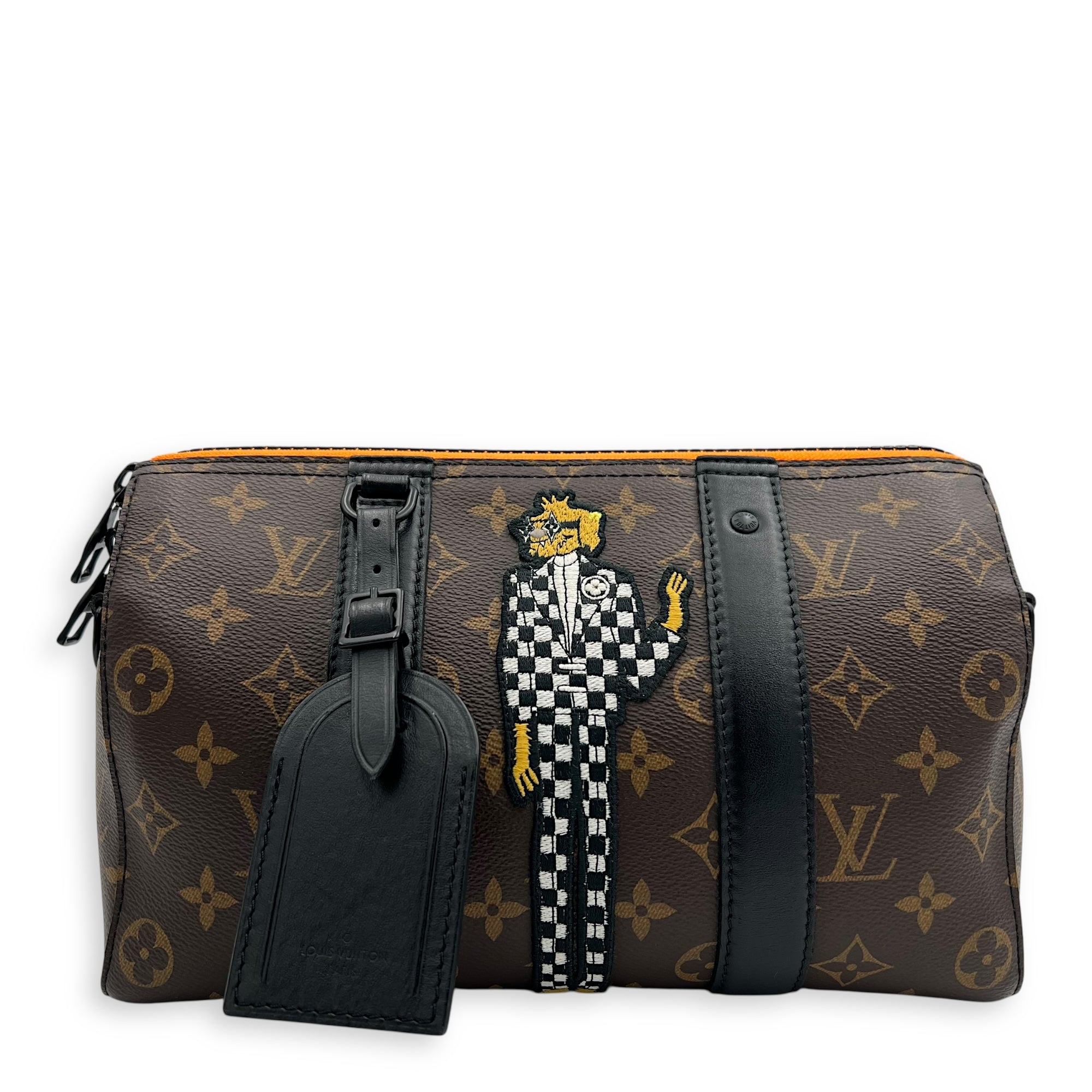 Keepall Virgil Abloh Top Handle Bag Brown in Monogram Coated Canvas, Gold hardware