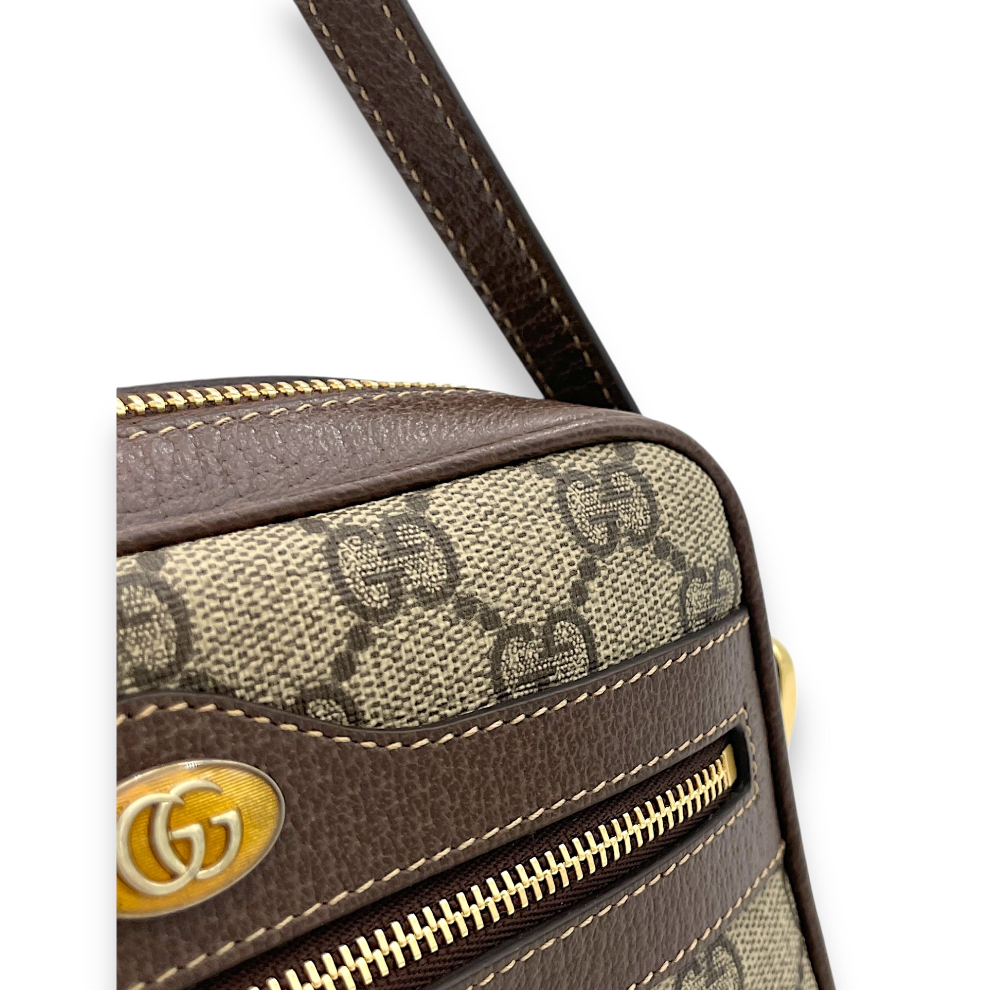 GG Supreme Web Ophidia Brown Crossbody Bag in Monogram Coated Canvas, Gold hardware - Image 10