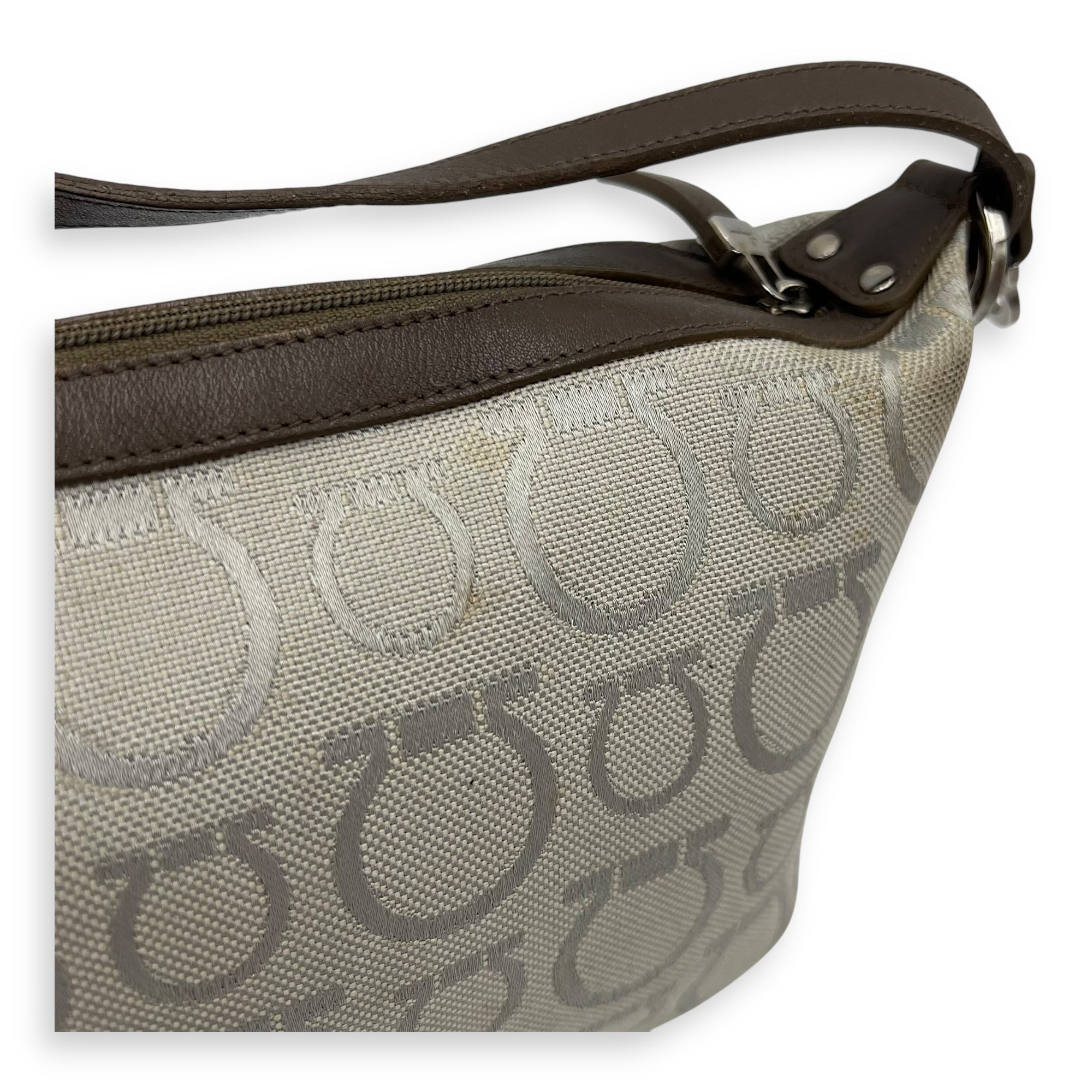 Gancini White Shoulder Bag in Canvas, Silver hardware - Image 9