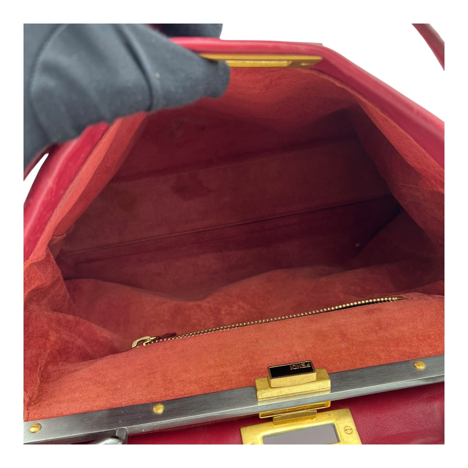 Peekaboo Top Handle Bag Red in Calfskin, Mixed hardware - Image 7