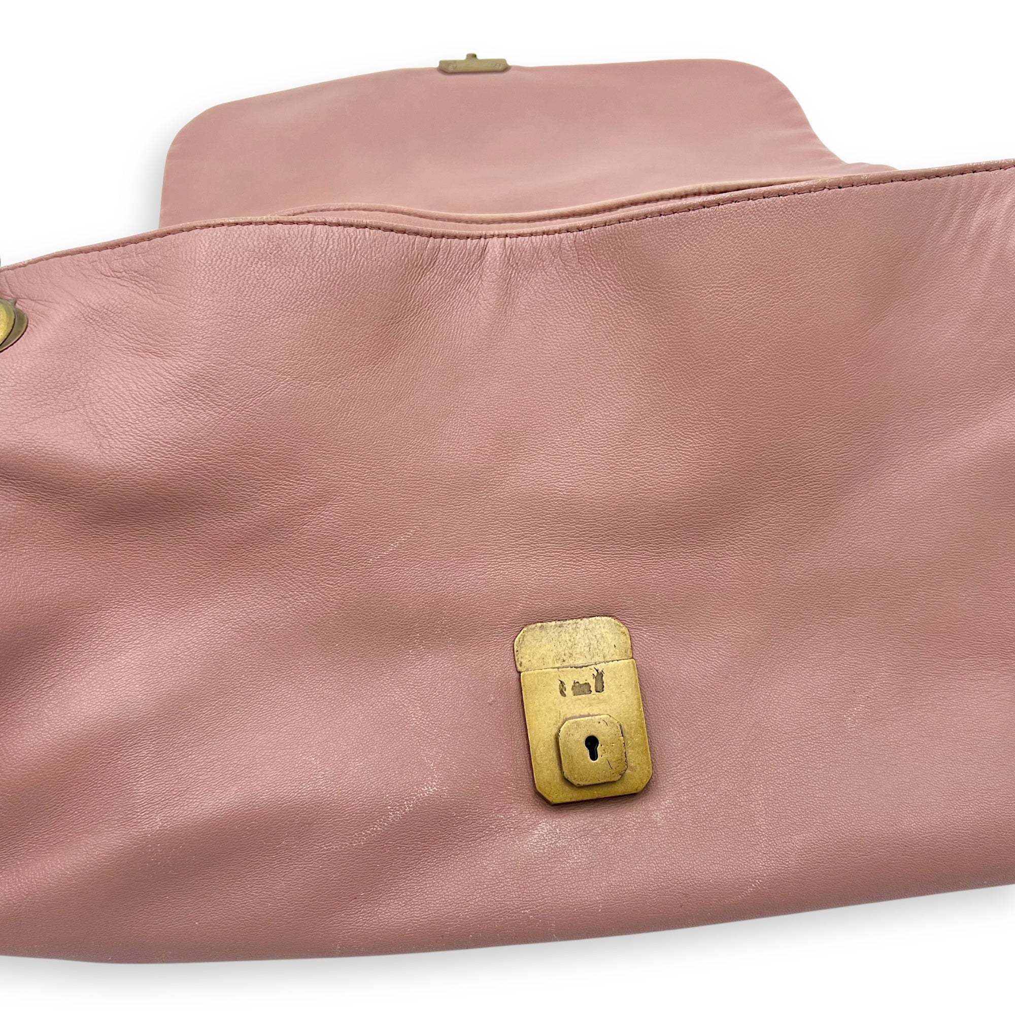 Vintage Flap Shoulder Bag Pink in Calfskin, Gold hardware - Image 22