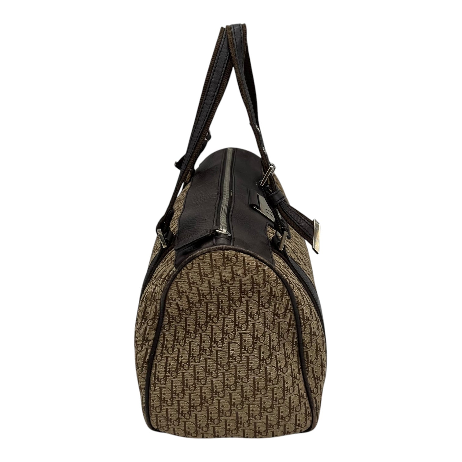 Street Chic Trotter Boston Brown Top Handle Bag in Jacquard, Silver hardware - Image 5