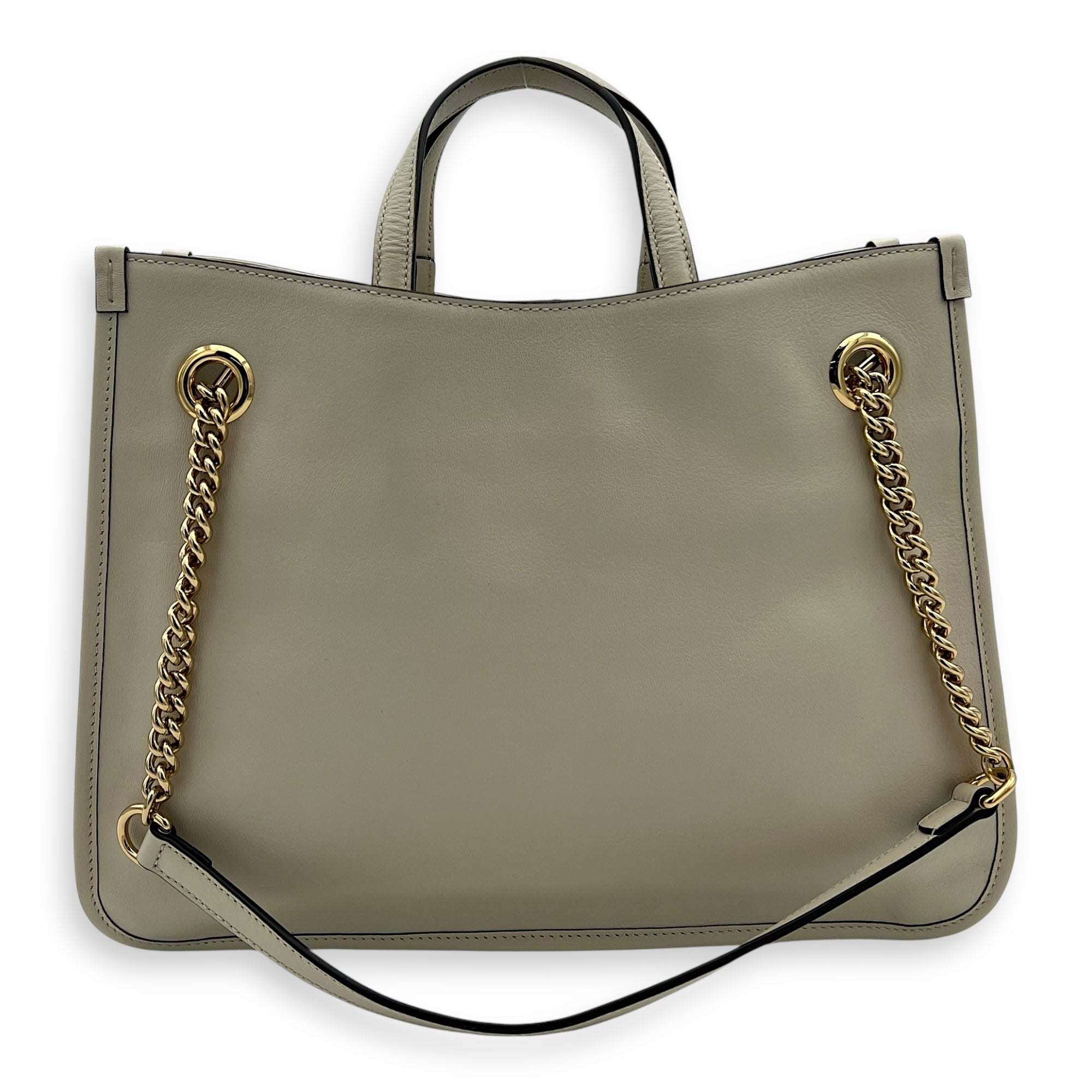 Horsebit 1955 Top Handle Bag White in Calfskin, Gold hardware - Image 3