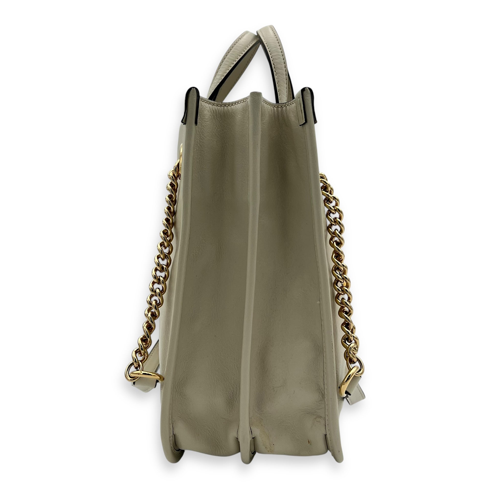 Horsebit 1955 Top Handle Bag White in Calfskin, Gold hardware - Image 4