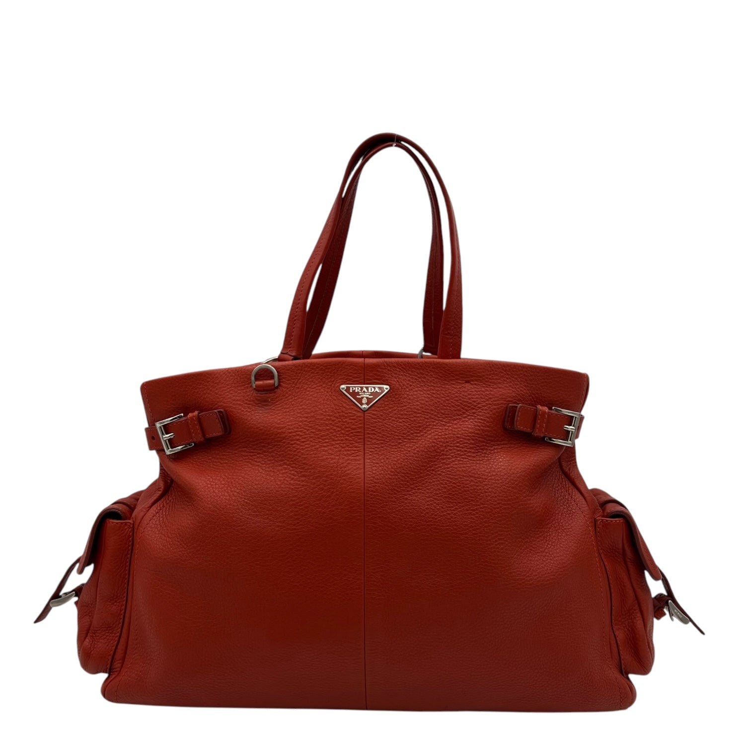 Vitello Daino Red Shoulder Bag in Calfskin, Silver hardware
