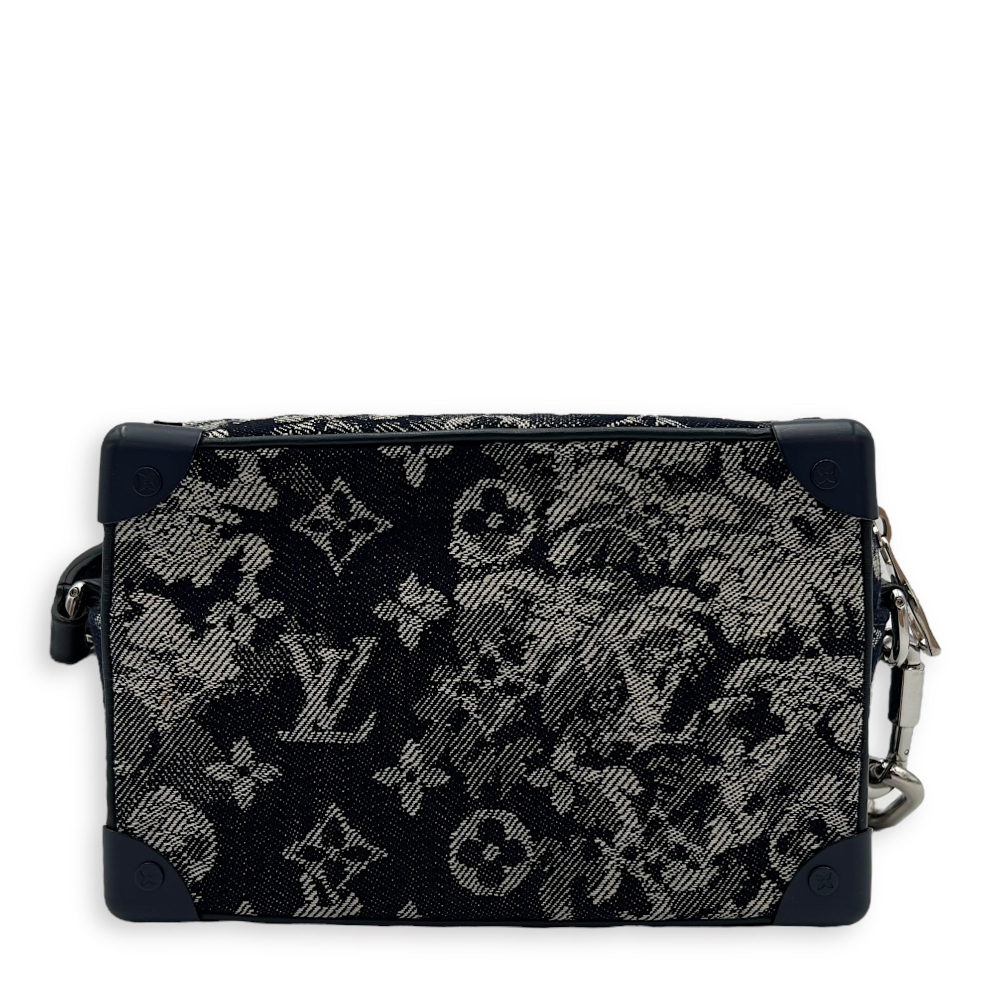 Soft Trunk Shoulder Bag Blue in Denim, Silver hardware - Image 3
