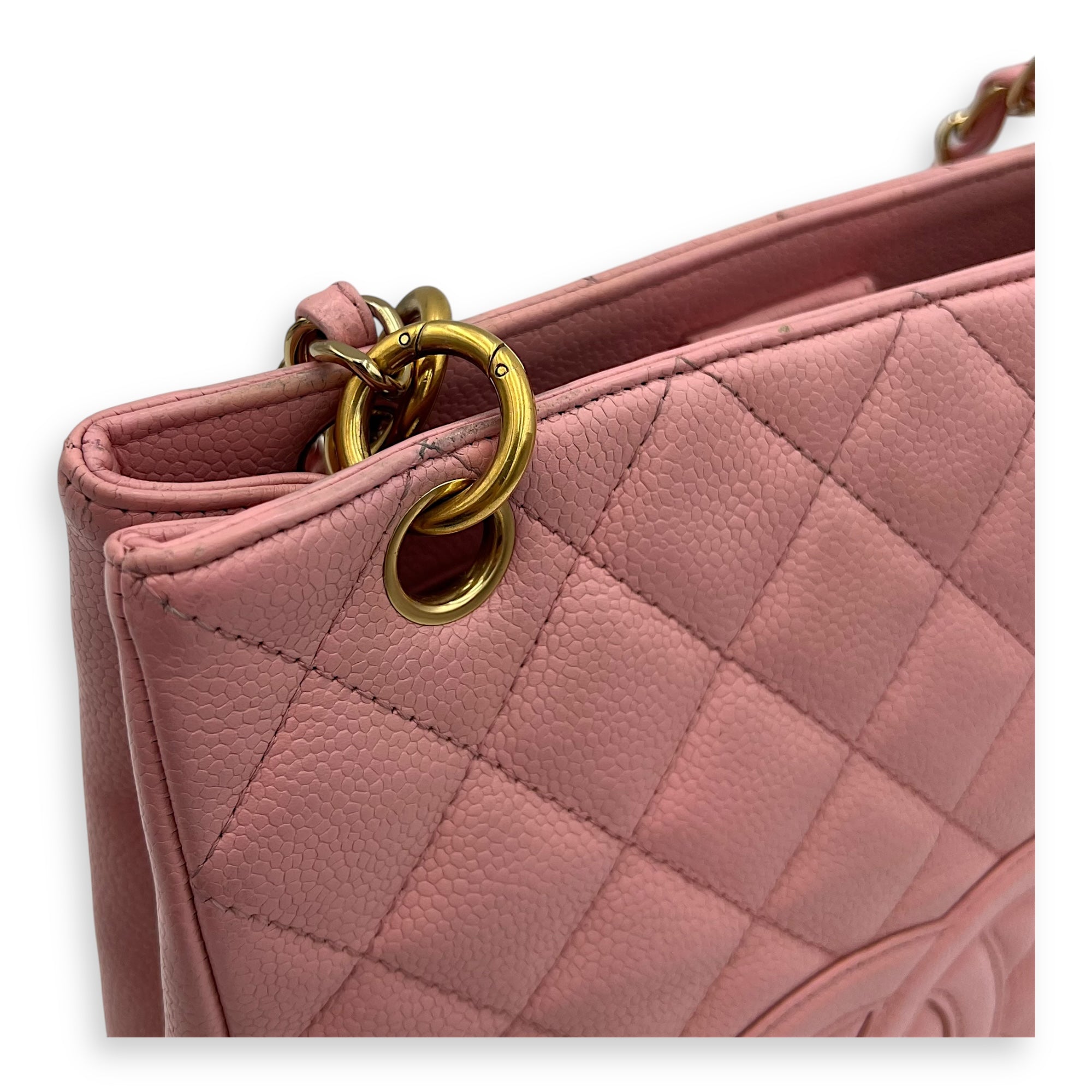 PST Petite Shopping Pink Tote Bag in Caviar Leather, Gold hardware - Image 9
