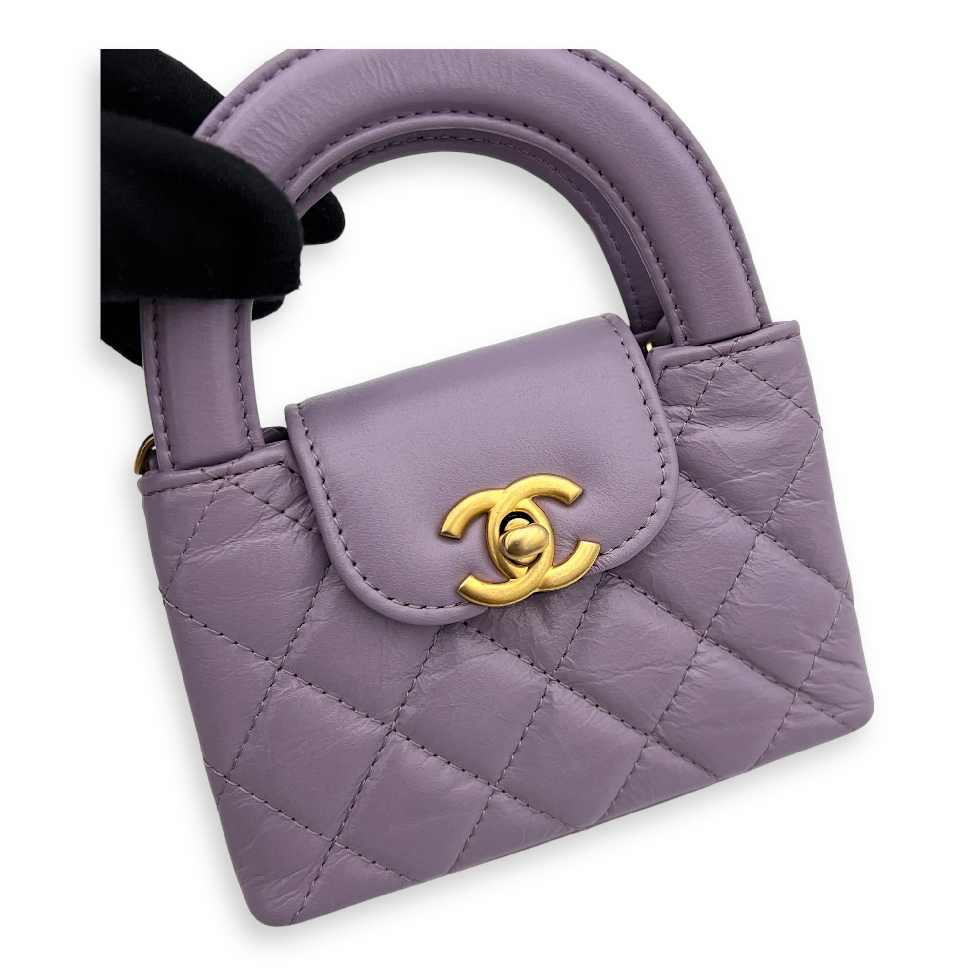 Kelly Nano Purple Top Handle Bag in Calfskin, Gold hardware - Image 8