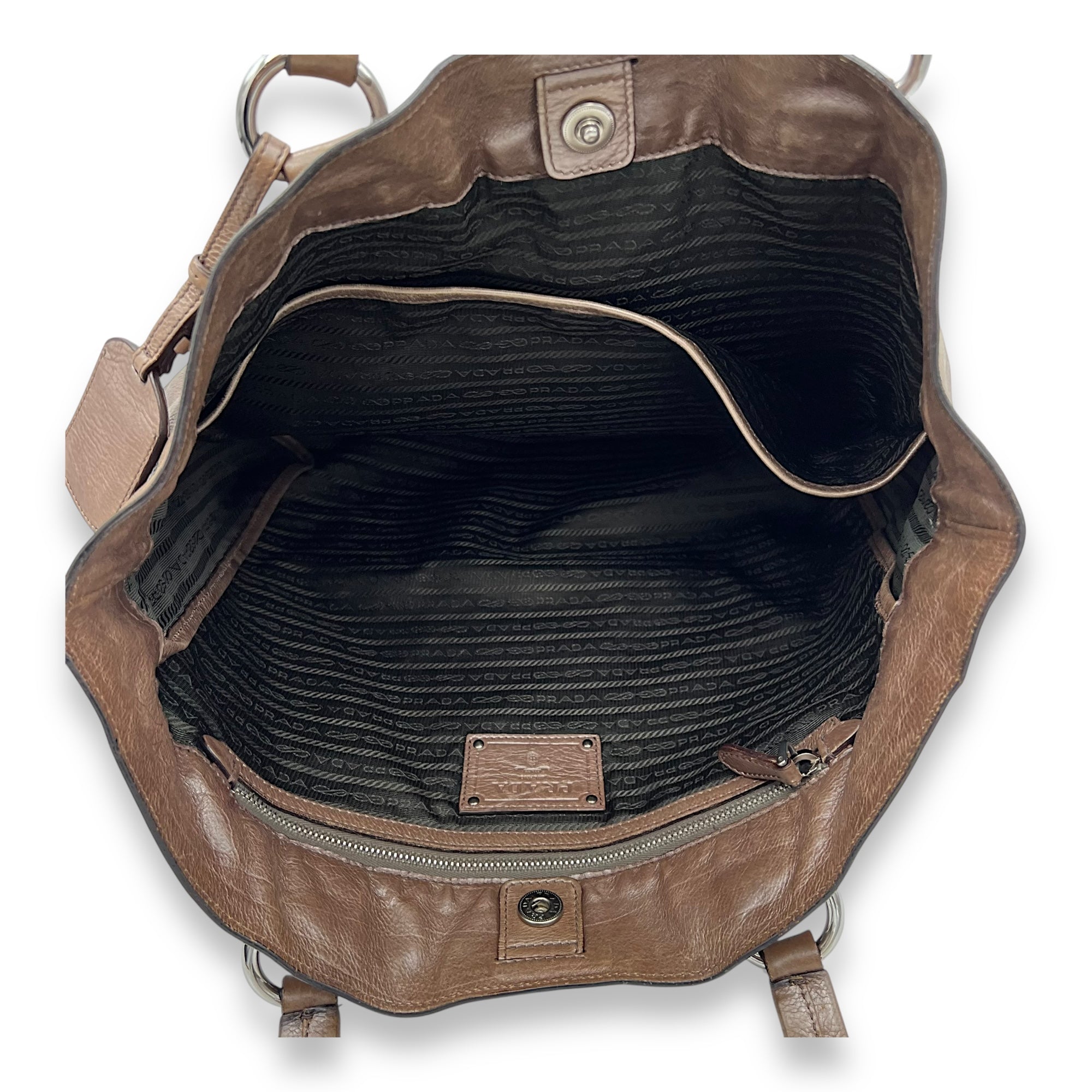 Vitello Shine Brown Tote Bag in Calfskin, Silver hardware - Image 7