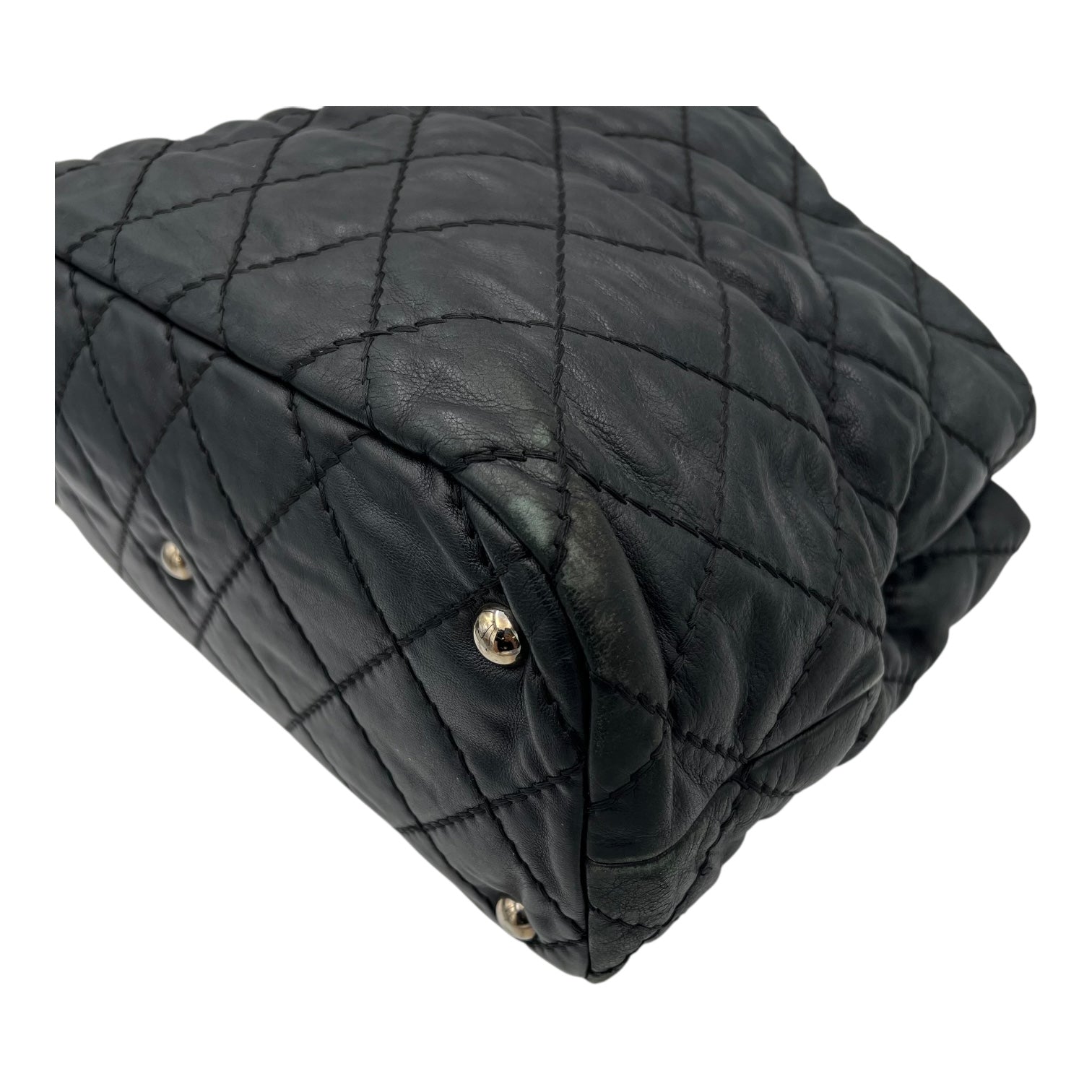 Wild stitch Tote Bag Blue in Linen, Silver hardware - Image 12