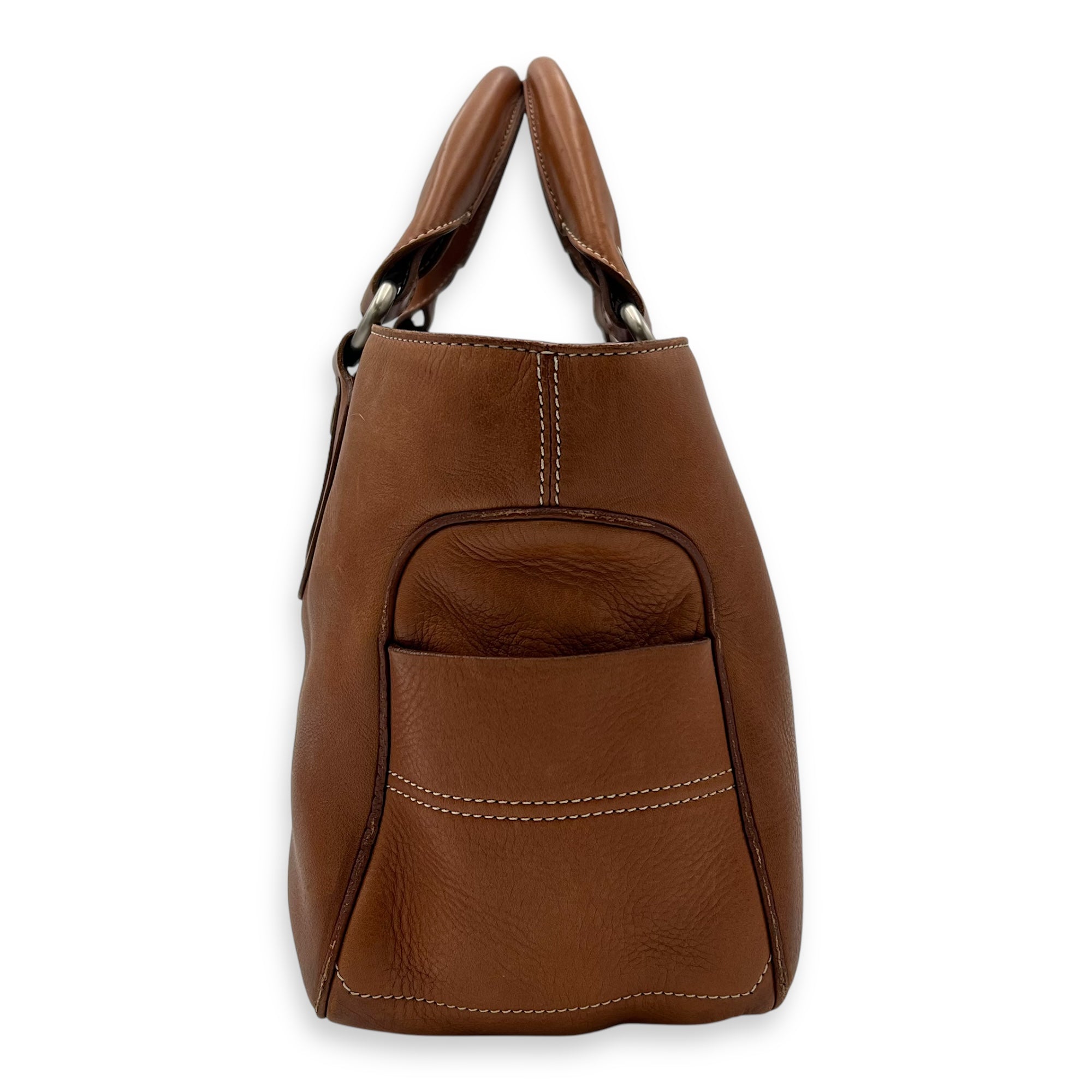 Boogie Top Handle Bag Brown in Calfskin, Silver hardware - Image 4