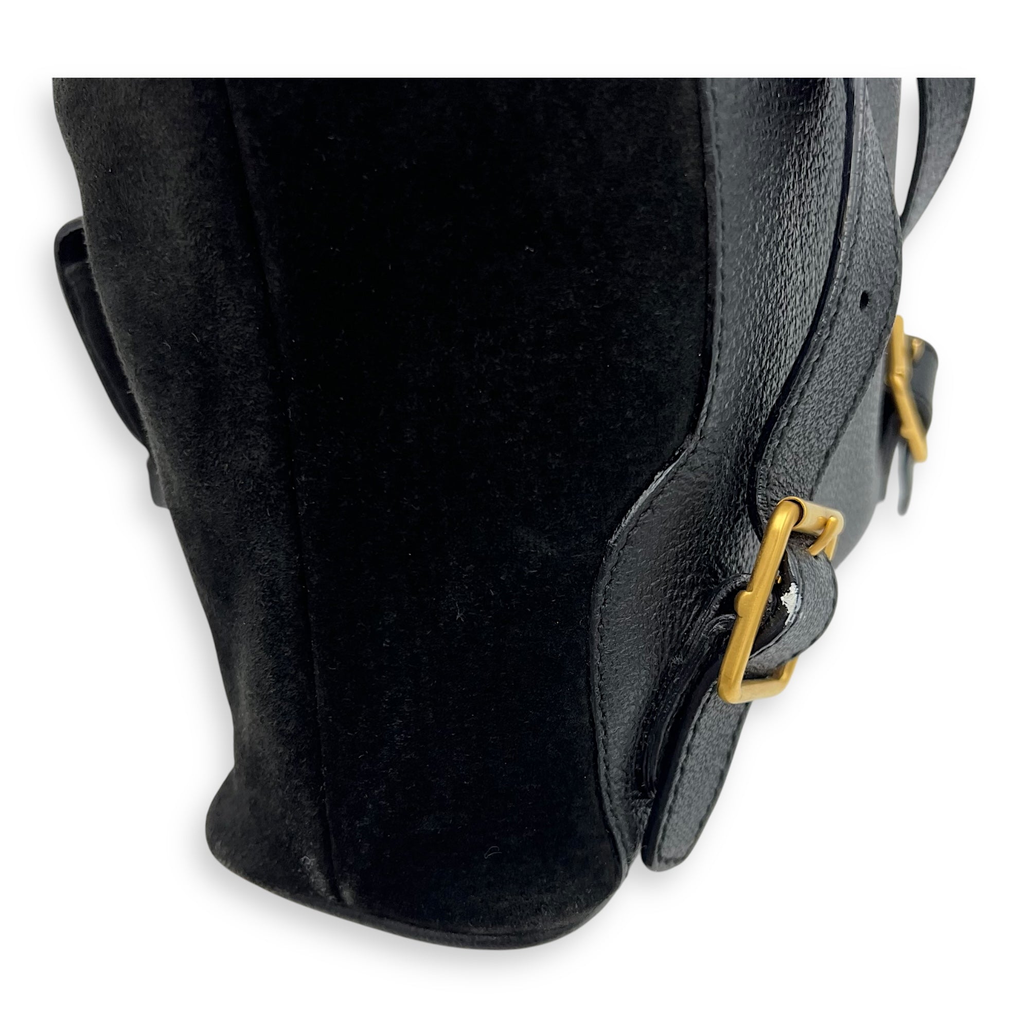 Bamboo Backpack Black in Suede Leather, Gold hardware - Image 10